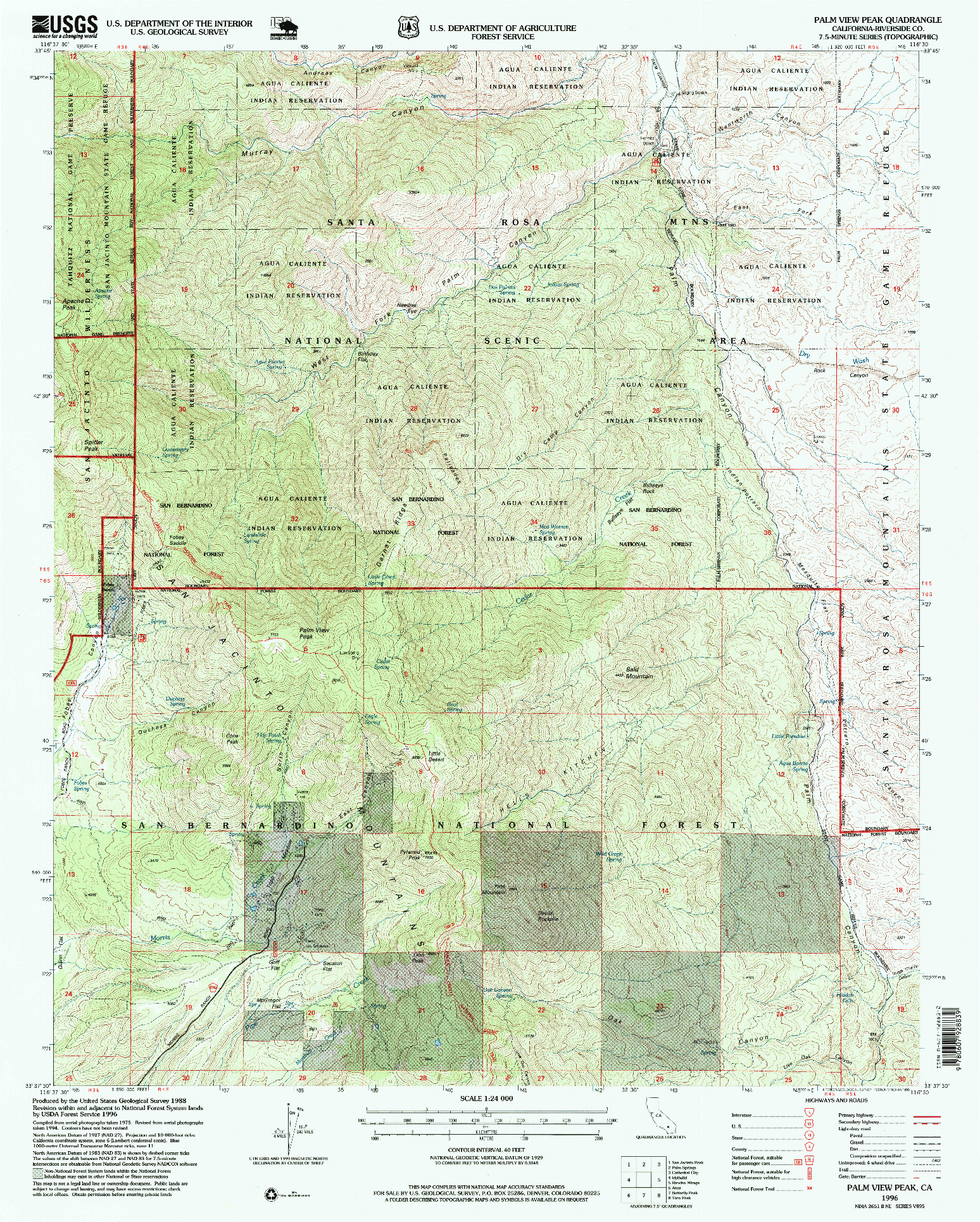USGS 1:24000-SCALE QUADRANGLE FOR PALM VIEW PEAK, CA 1996