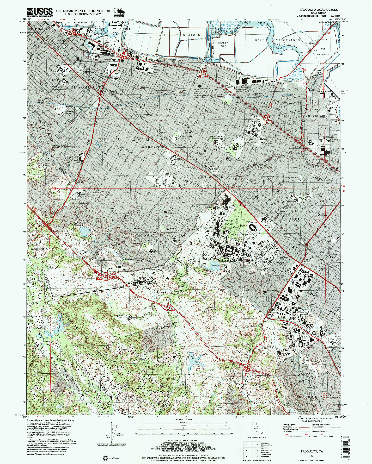 USGS 1:24000-SCALE QUADRANGLE FOR PALO ALTO, CA 1997