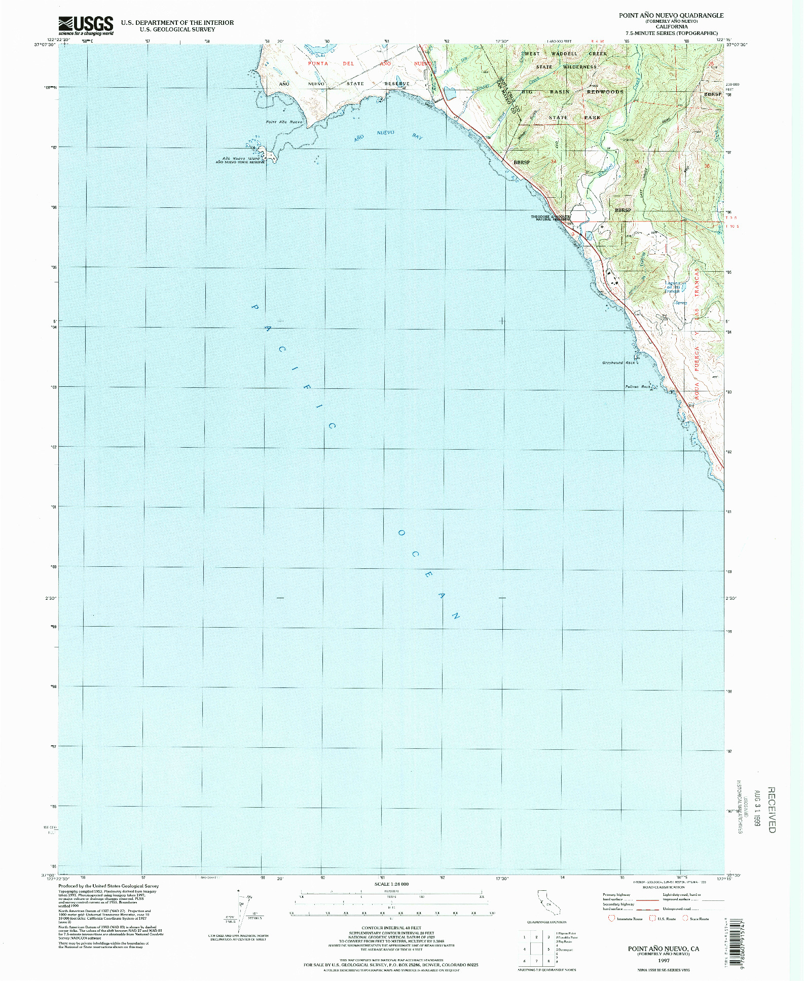USGS 1:24000-SCALE QUADRANGLE FOR POINT ANO NUEVO, CA 1997