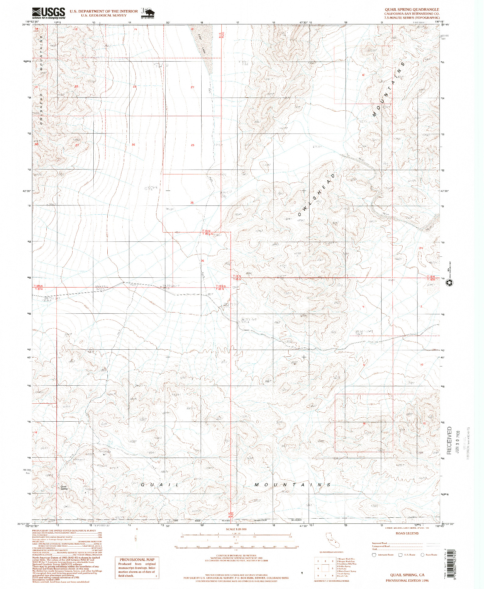 USGS 1:24000-SCALE QUADRANGLE FOR QUAIL SPRING, CA 1996