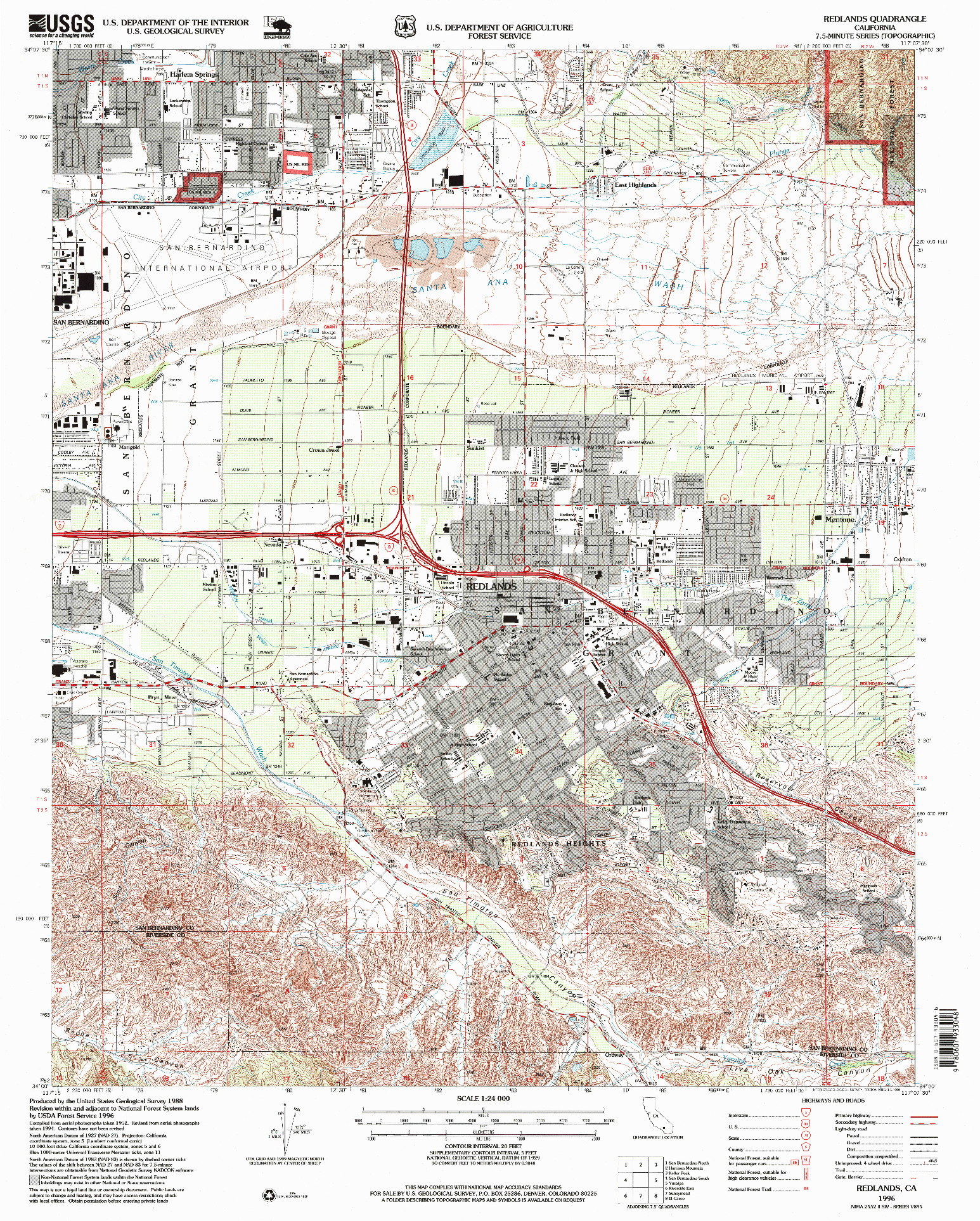 USGS 1:24000-SCALE QUADRANGLE FOR REDLANDS, CA 1996