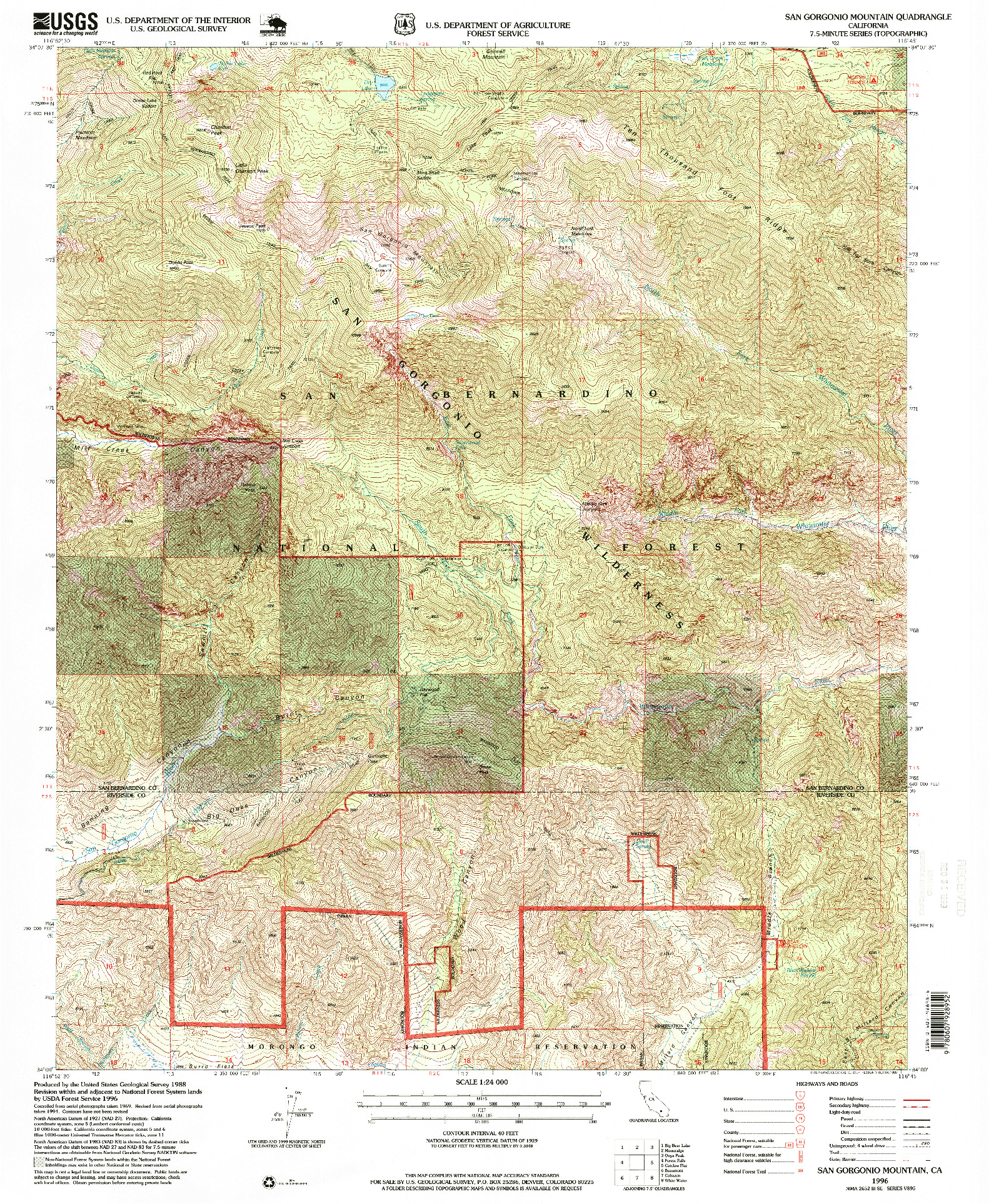 USGS 1:24000-SCALE QUADRANGLE FOR SAN GORGONIO MOUNTAIN, CA 1996