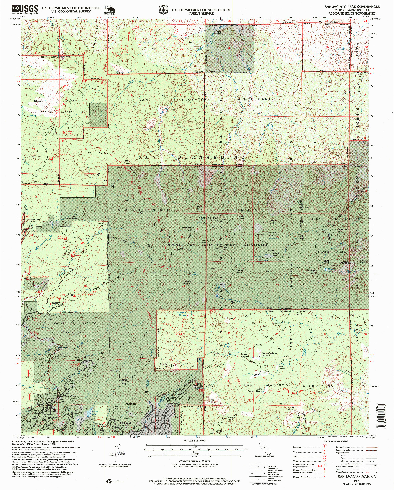 USGS 1:24000-SCALE QUADRANGLE FOR SAN JACINTO PEAK, CA 1996