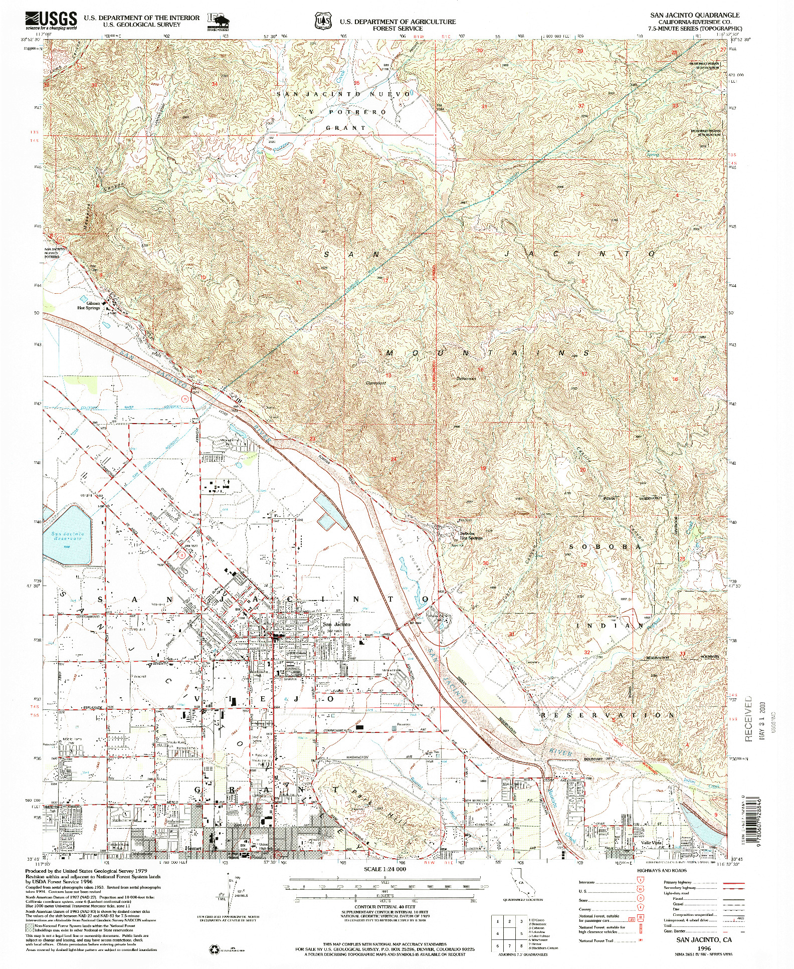 USGS 1:24000-SCALE QUADRANGLE FOR SAN JACINTO, CA 1996