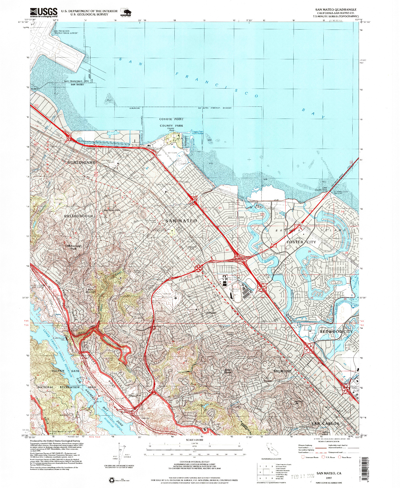 USGS 1:24000-SCALE QUADRANGLE FOR SAN MATEO, CA 1997