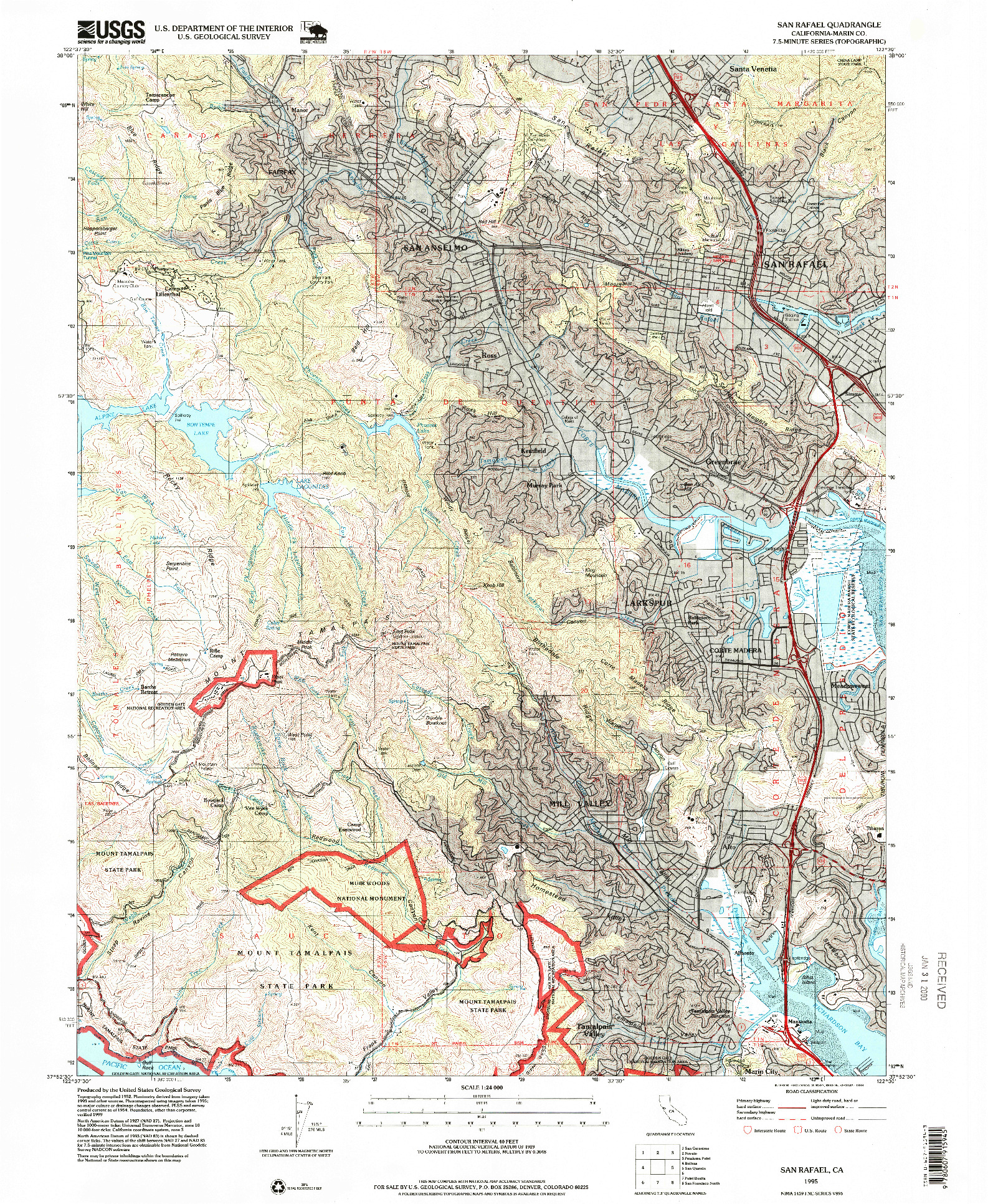 USGS 1:24000-SCALE QUADRANGLE FOR SAN RAFAEL, CA 1995