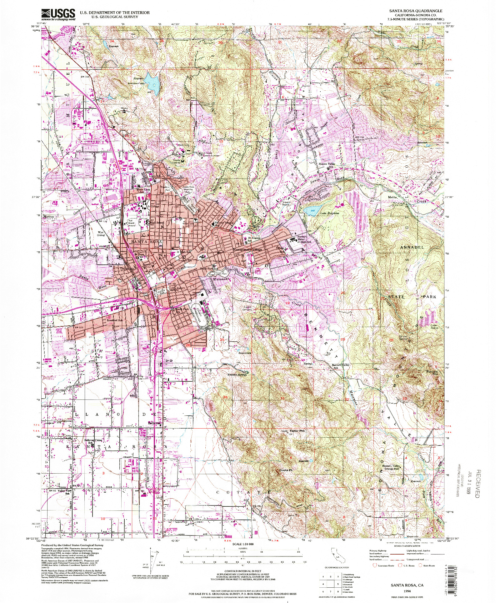 USGS 1:24000-SCALE QUADRANGLE FOR SANTA ROSA, CA 1994