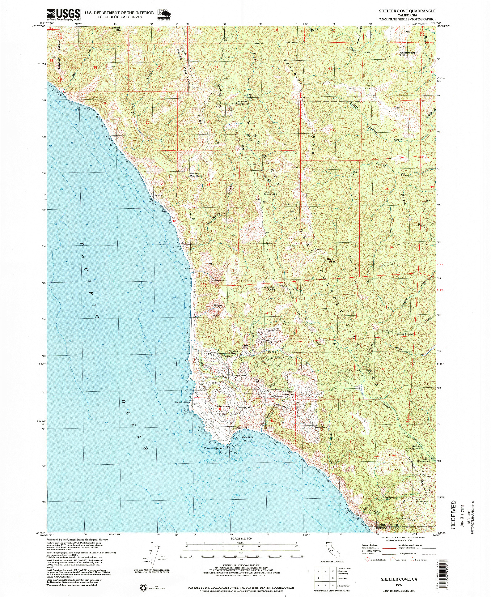 USGS 1:24000-SCALE QUADRANGLE FOR SHELTER COVE, CA 1997