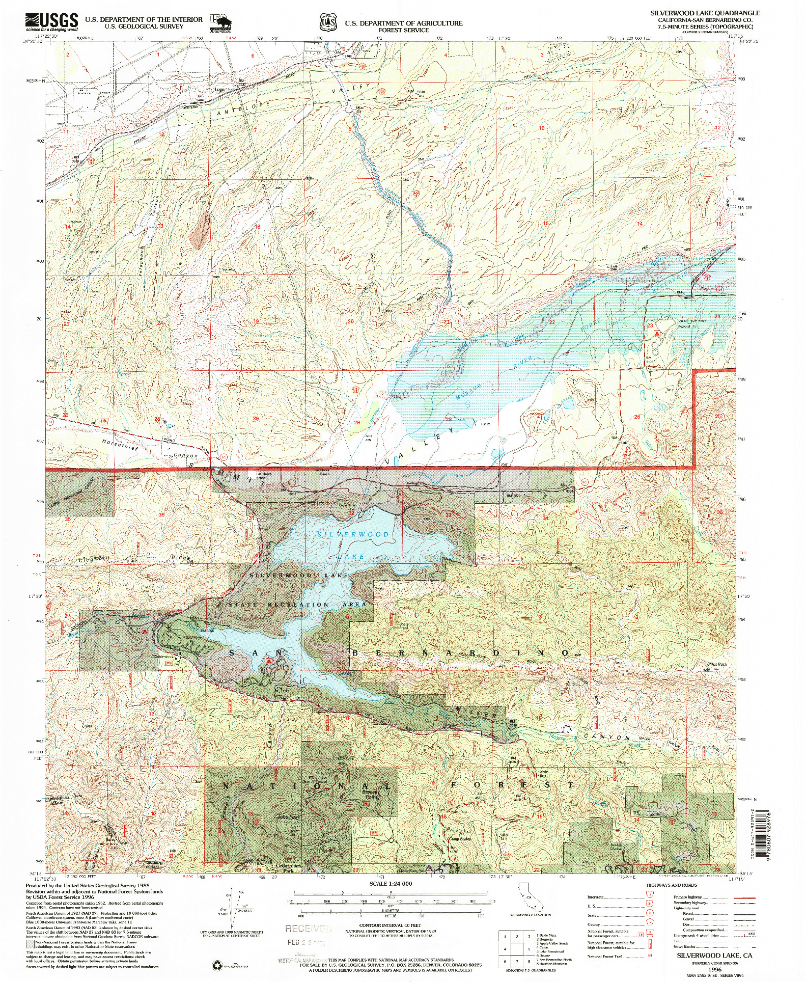 USGS 1:24000-SCALE QUADRANGLE FOR SILVERWOOD LAKE, CA 1996
