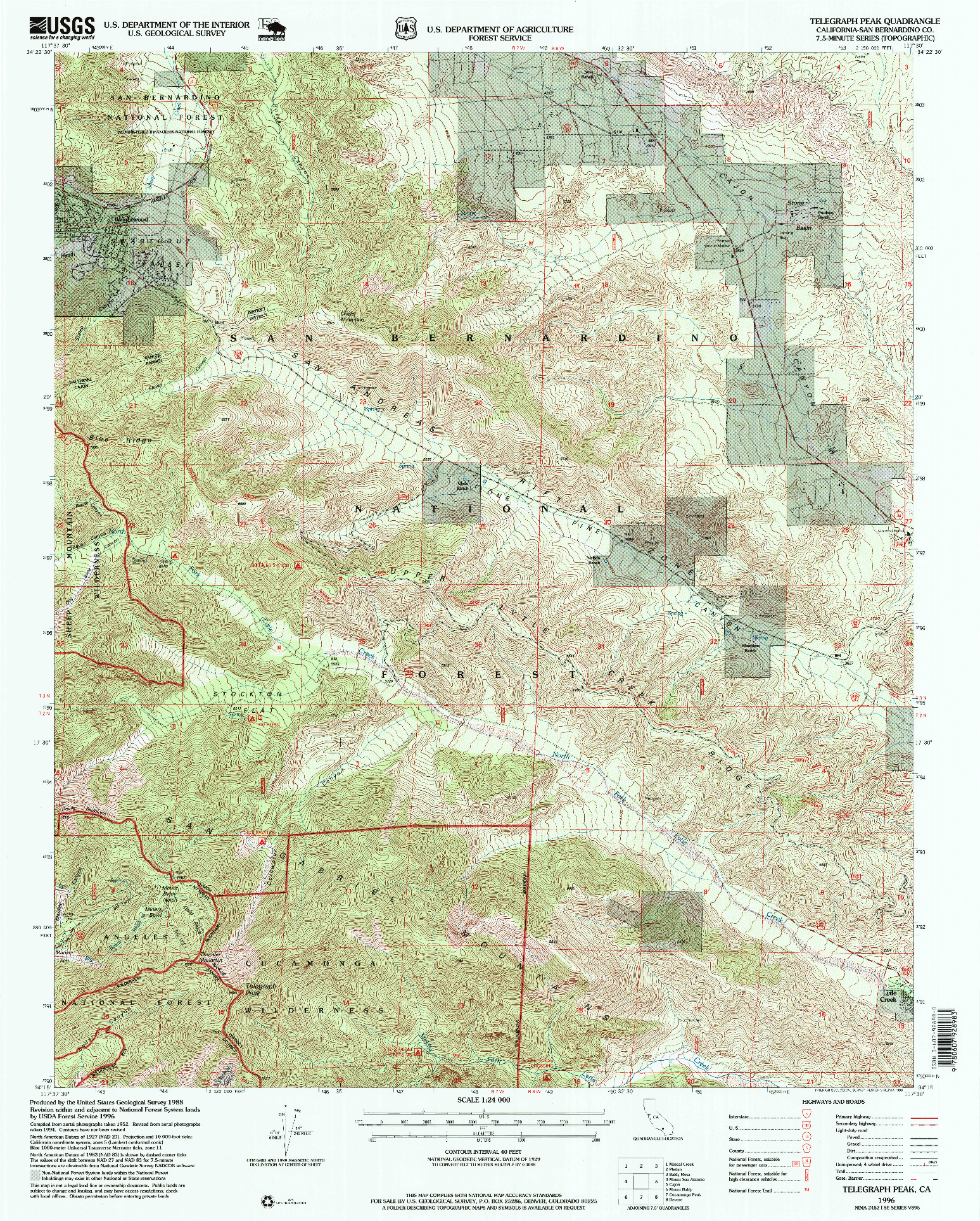 USGS 1:24000-SCALE QUADRANGLE FOR TELEGRAPH PEAK, CA 1996