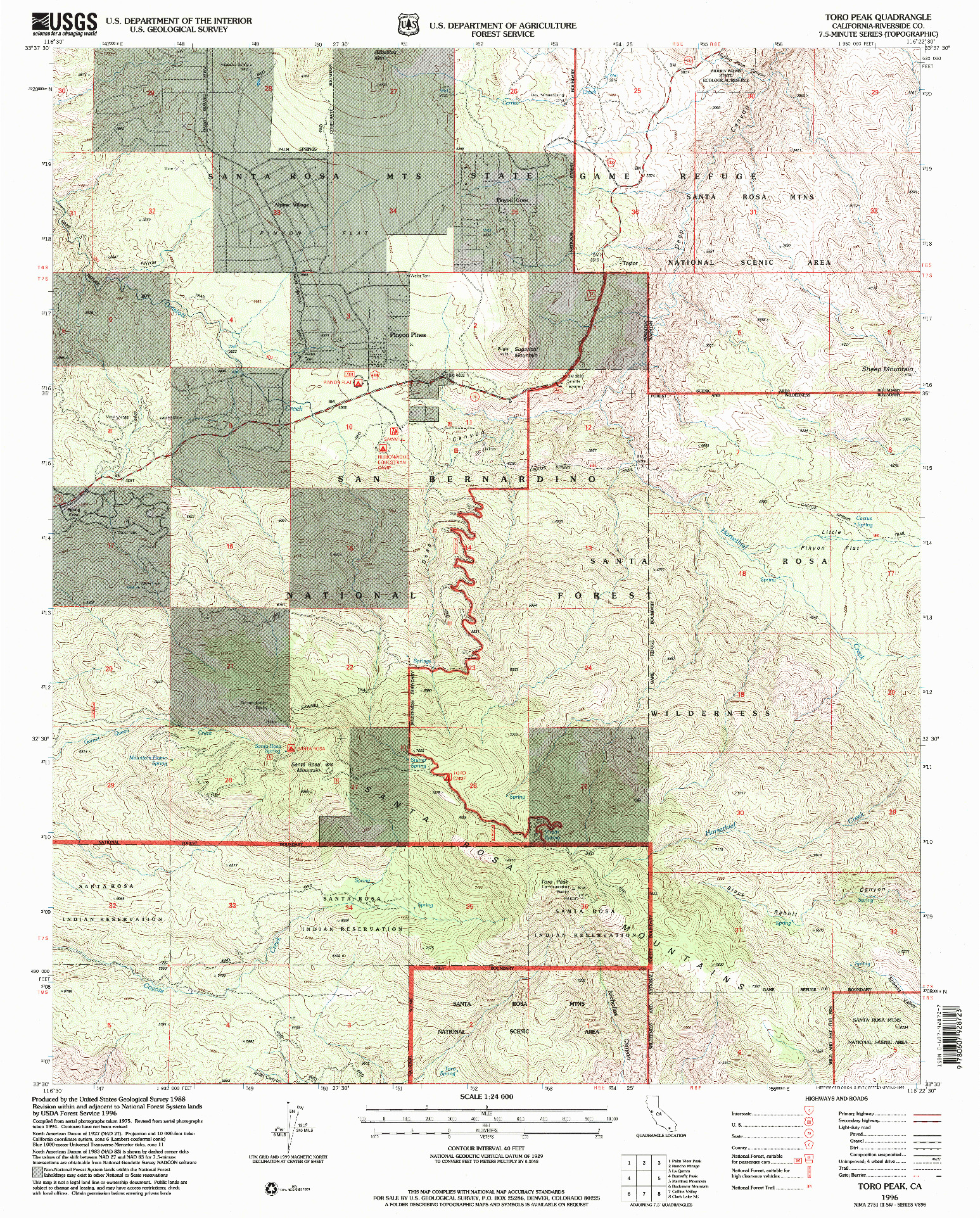 USGS 1:24000-SCALE QUADRANGLE FOR TORO PEAK, CA 1996