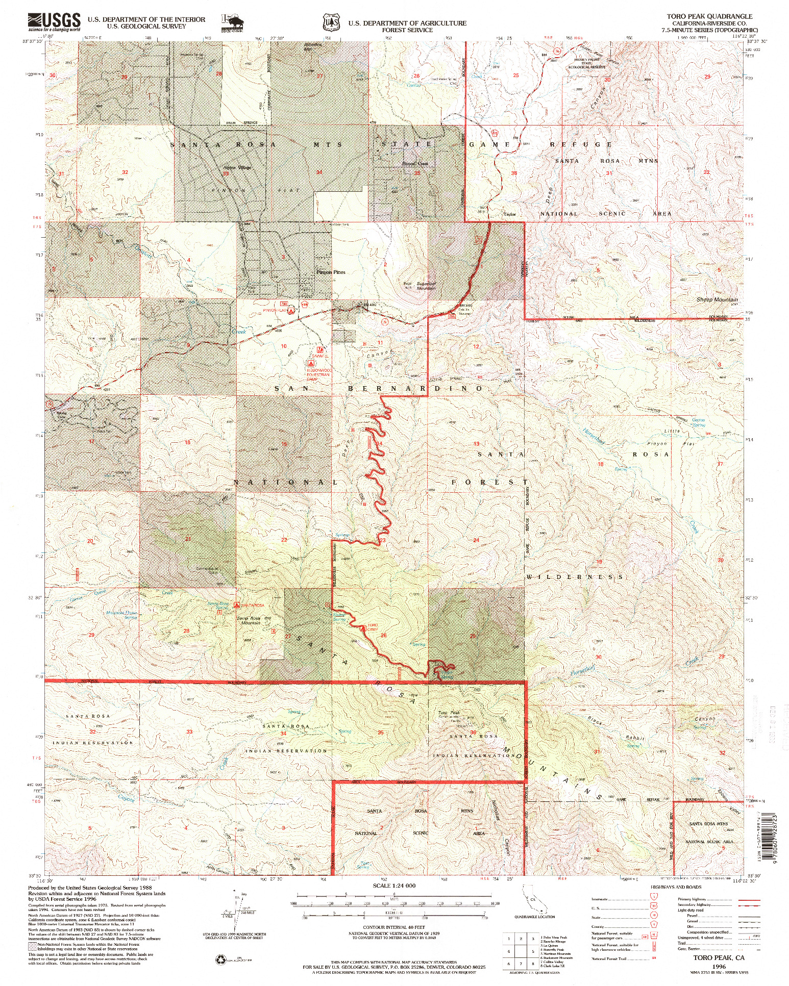 USGS 1:24000-SCALE QUADRANGLE FOR TORO PEAK, CA 1996