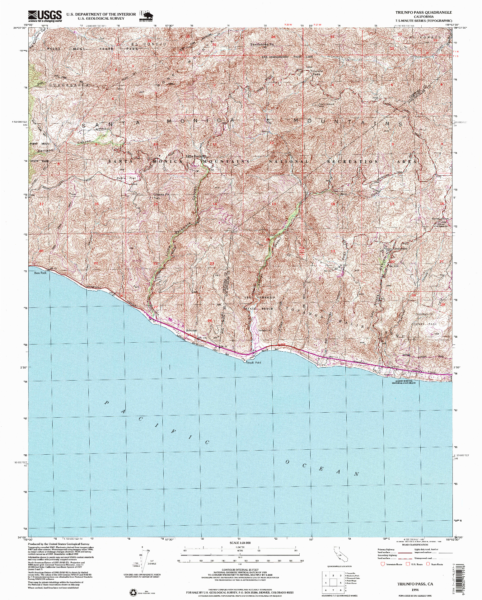 USGS 1:24000-SCALE QUADRANGLE FOR TRIUNFO PASS, CA 1994