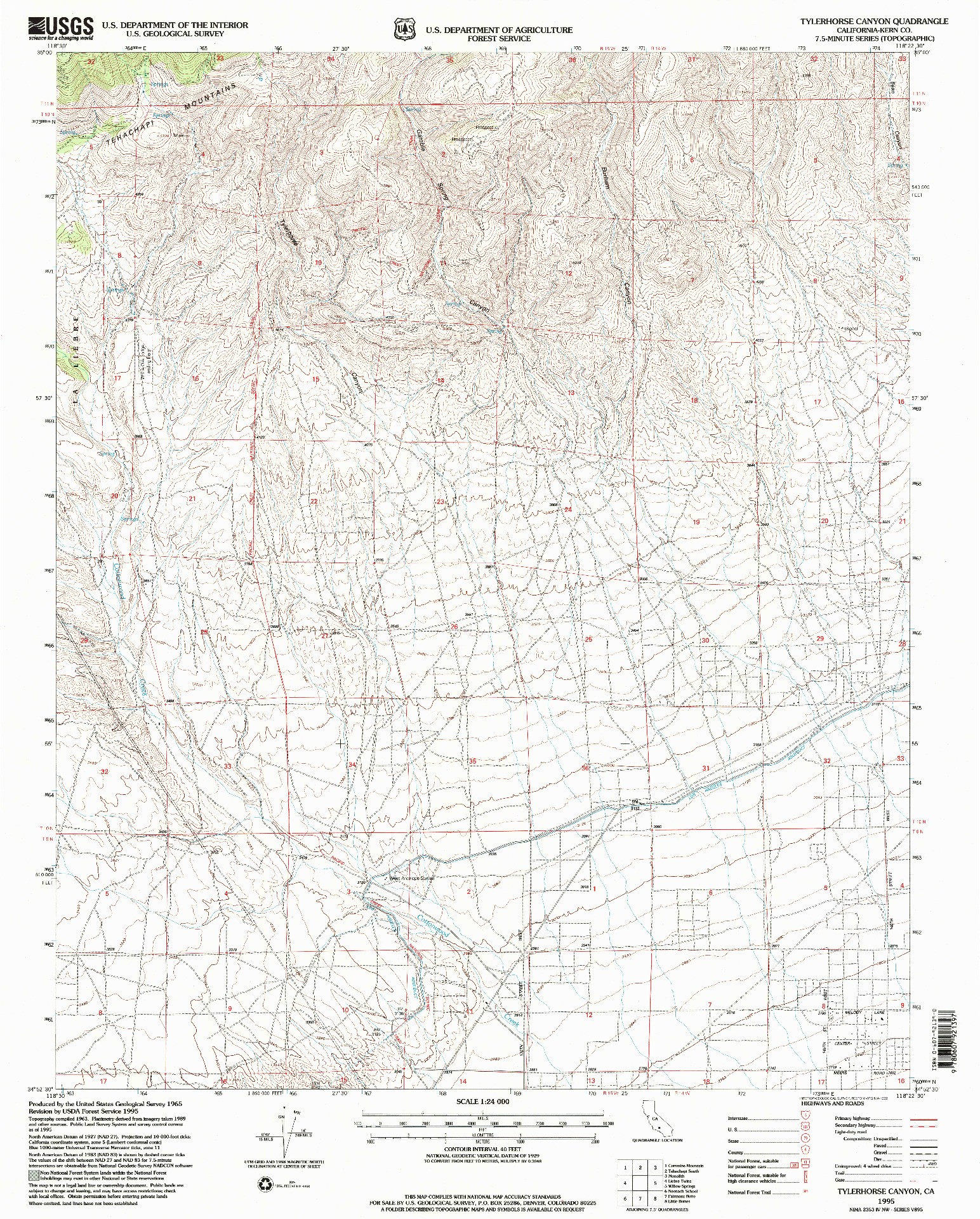 USGS 1:24000-SCALE QUADRANGLE FOR TYLERHORSE CANYON, CA 1995