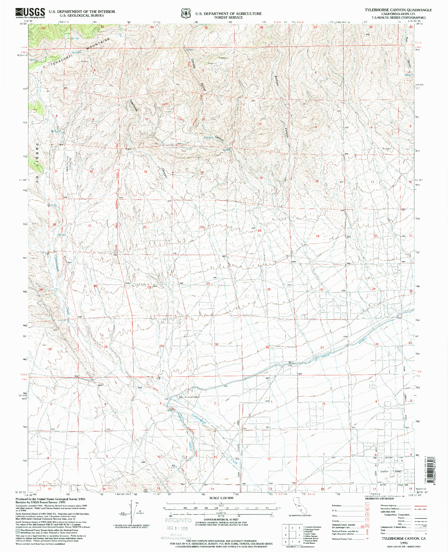 USGS 1:24000-SCALE QUADRANGLE FOR TYLERHORSE CANYON, CA 1995
