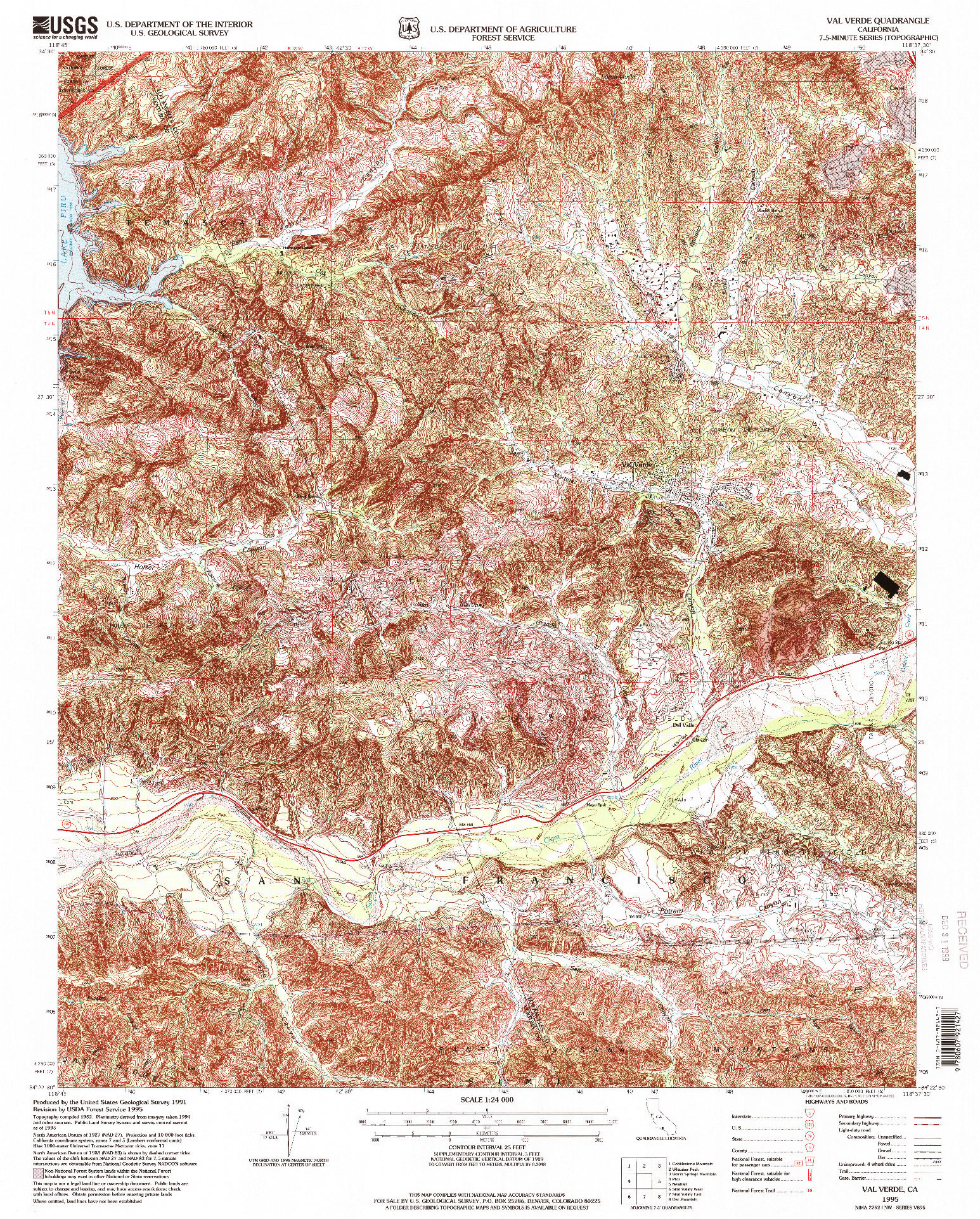 USGS 1:24000-SCALE QUADRANGLE FOR VAL VERDE, CA 1995