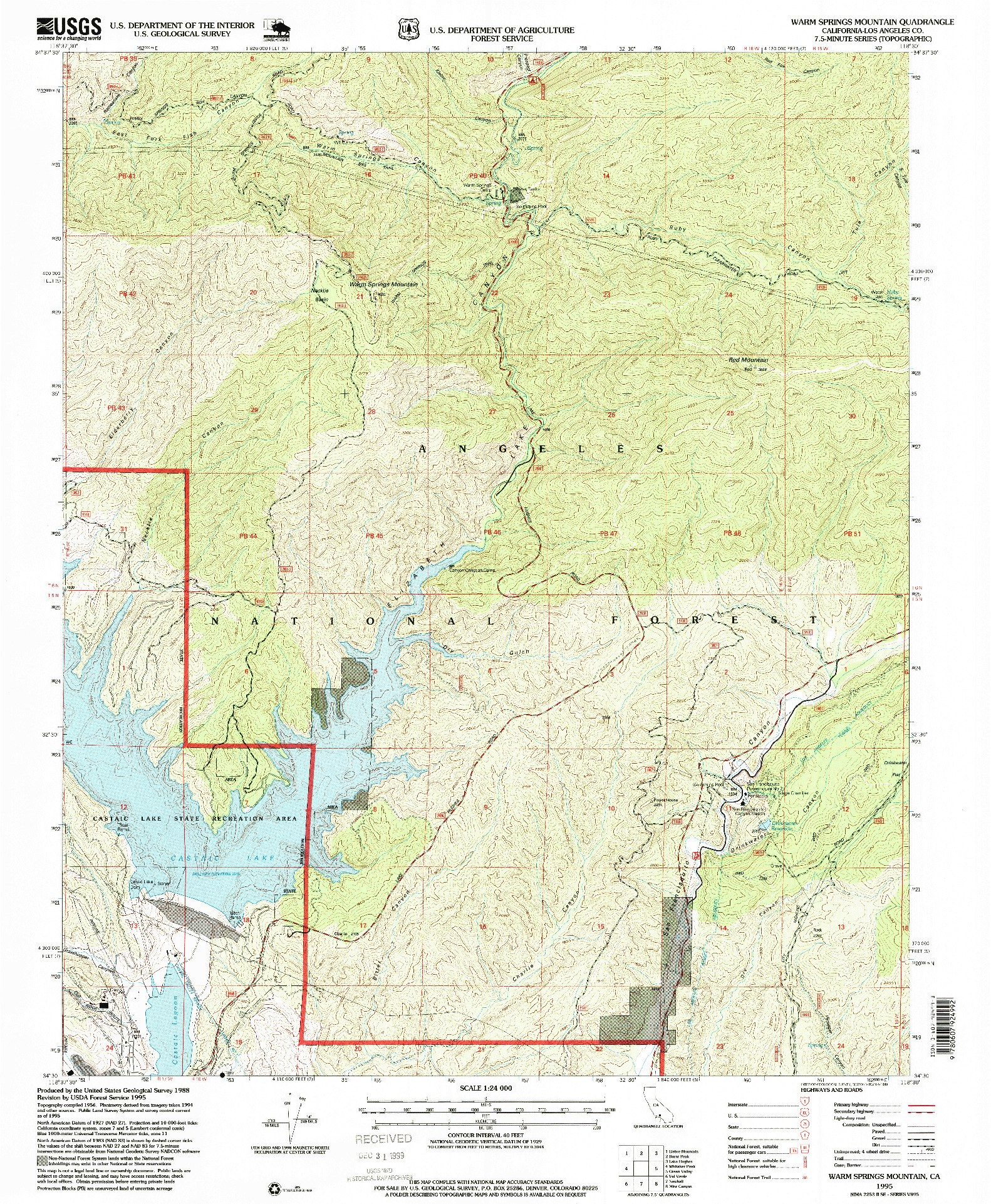 USGS 1:24000-SCALE QUADRANGLE FOR WARM SPRINGS MOUNTAIN, CA 1995
