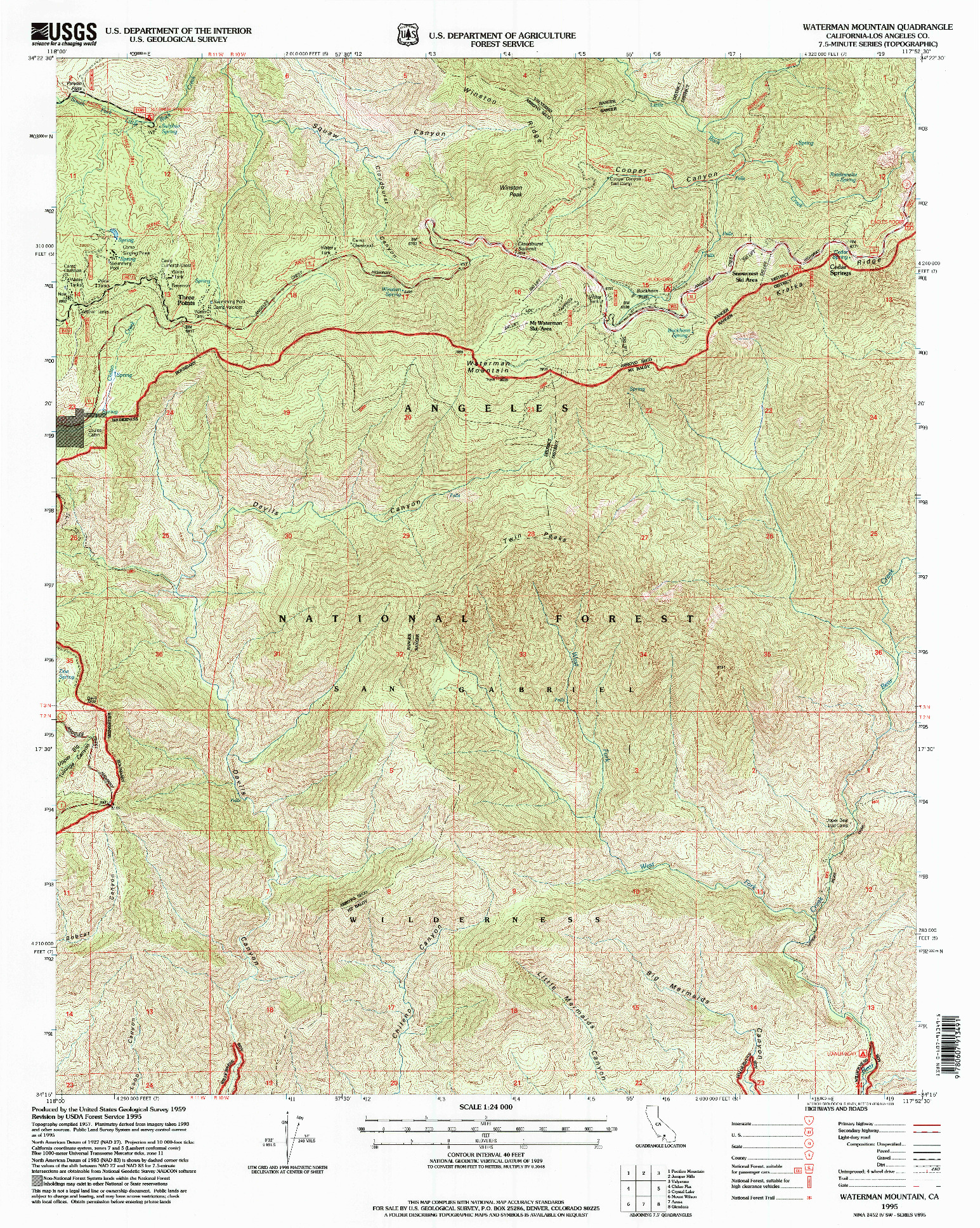 USGS 1:24000-SCALE QUADRANGLE FOR WATERMAN MOUNTAIN, CA 1995