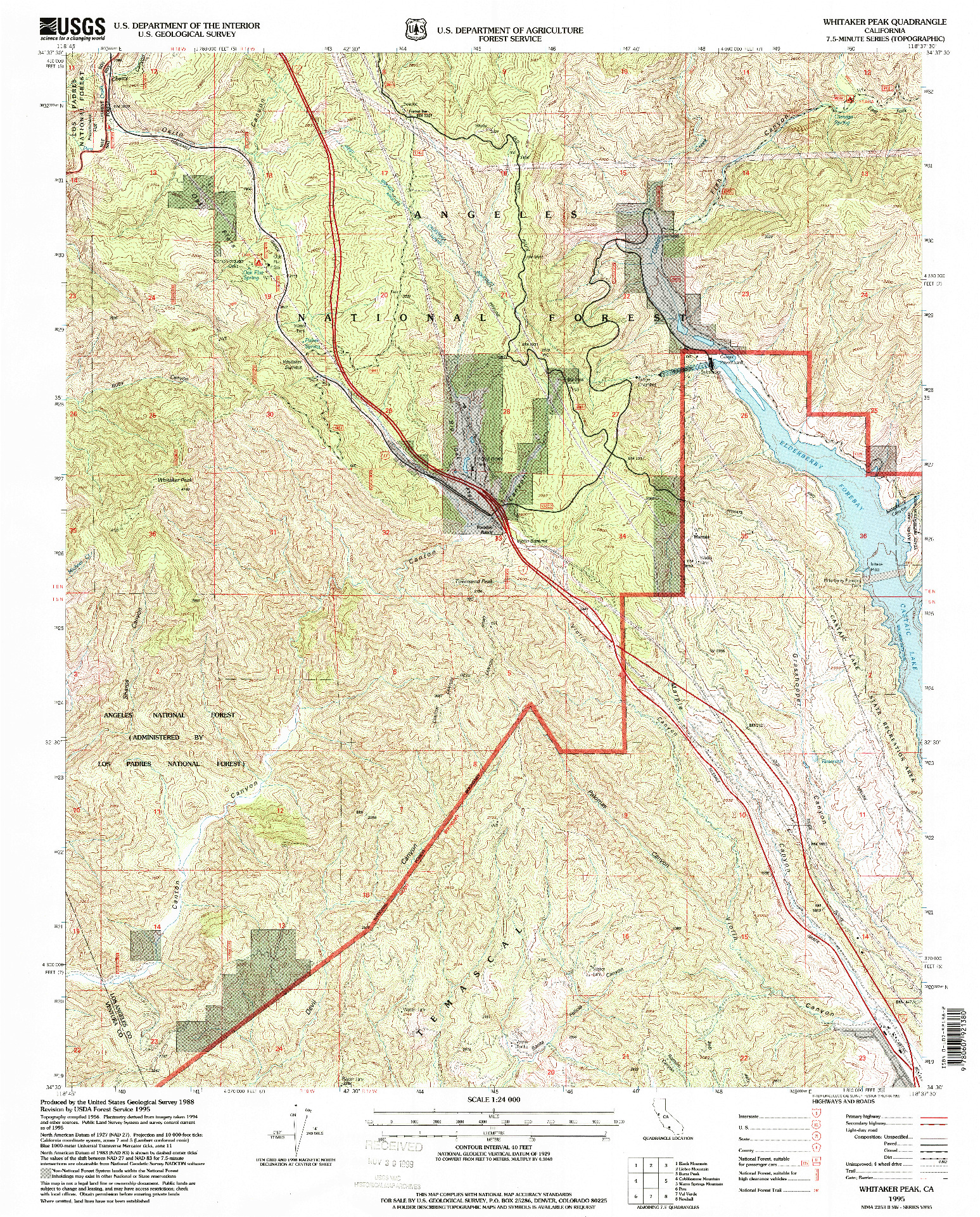 USGS 1:24000-SCALE QUADRANGLE FOR WHITAKER PEAK, CA 1995