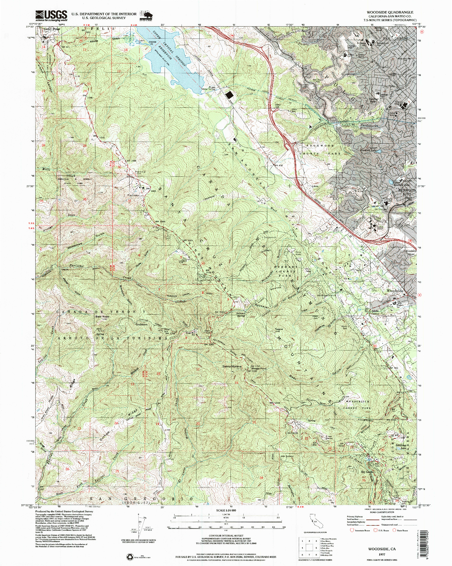 USGS 1:24000-SCALE QUADRANGLE FOR WOODSIDE, CA 1997
