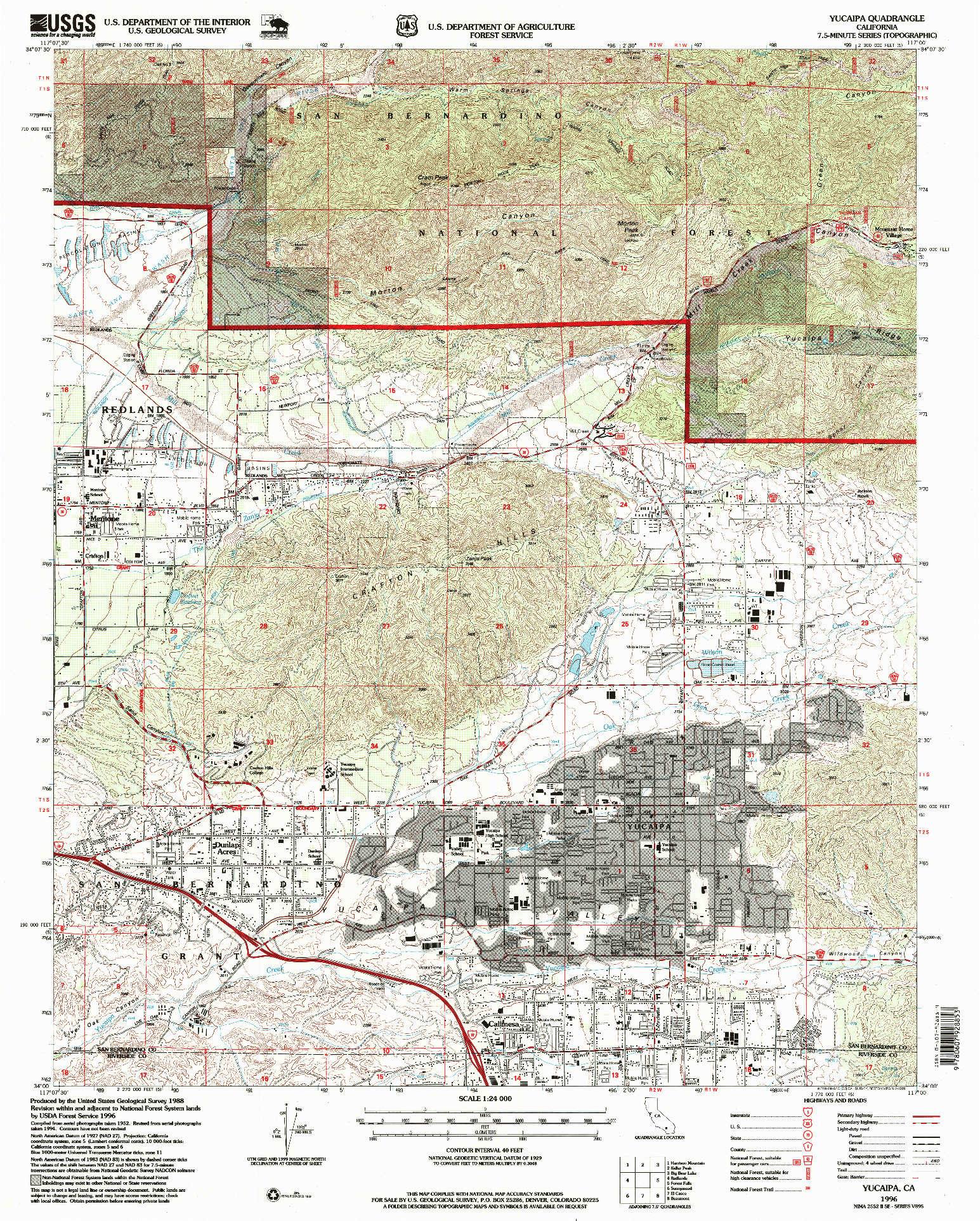 USGS 1:24000-SCALE QUADRANGLE FOR YUCAIPA, CA 1996