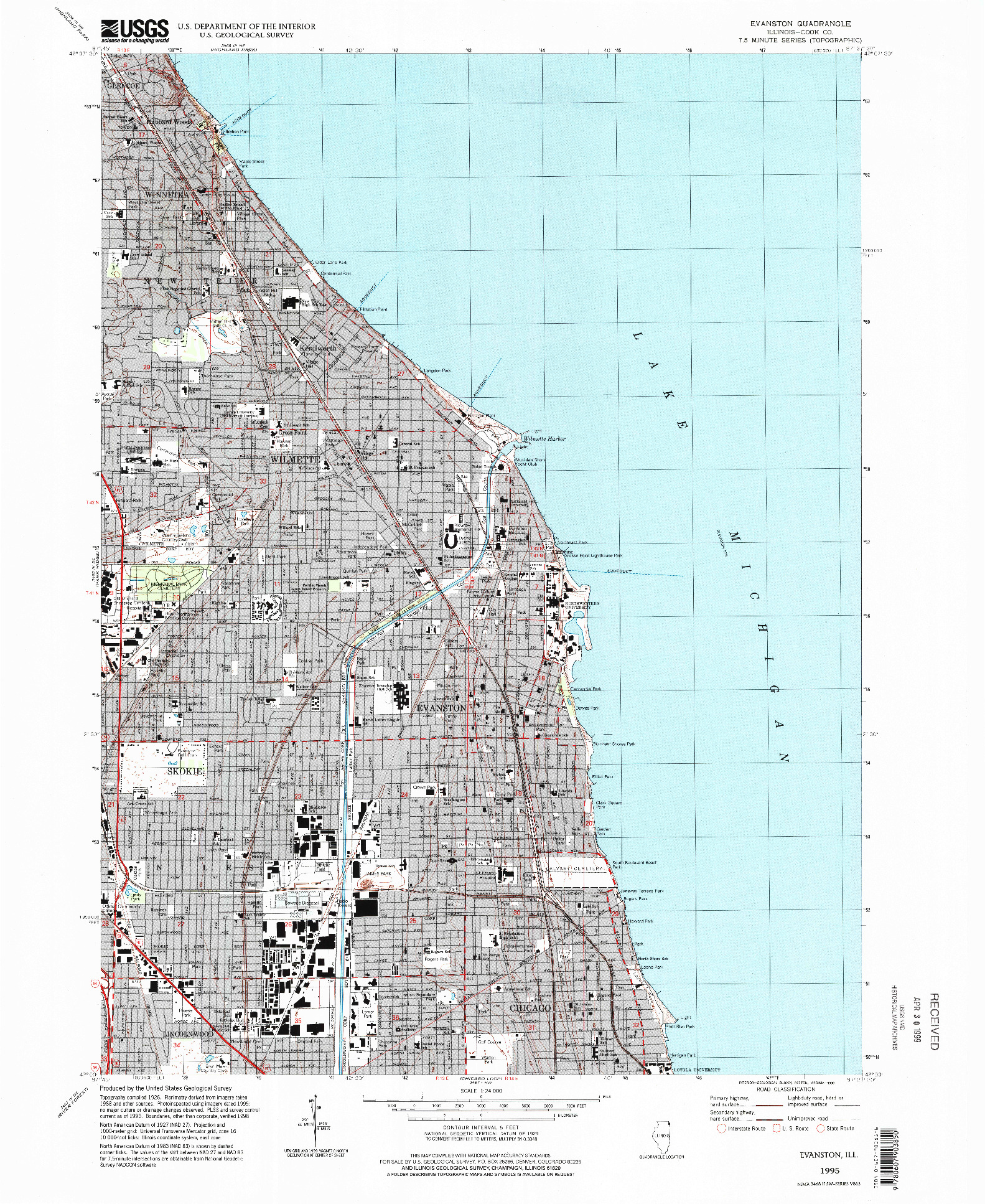 USGS 1:24000-SCALE QUADRANGLE FOR EVANSTON, IL 1995