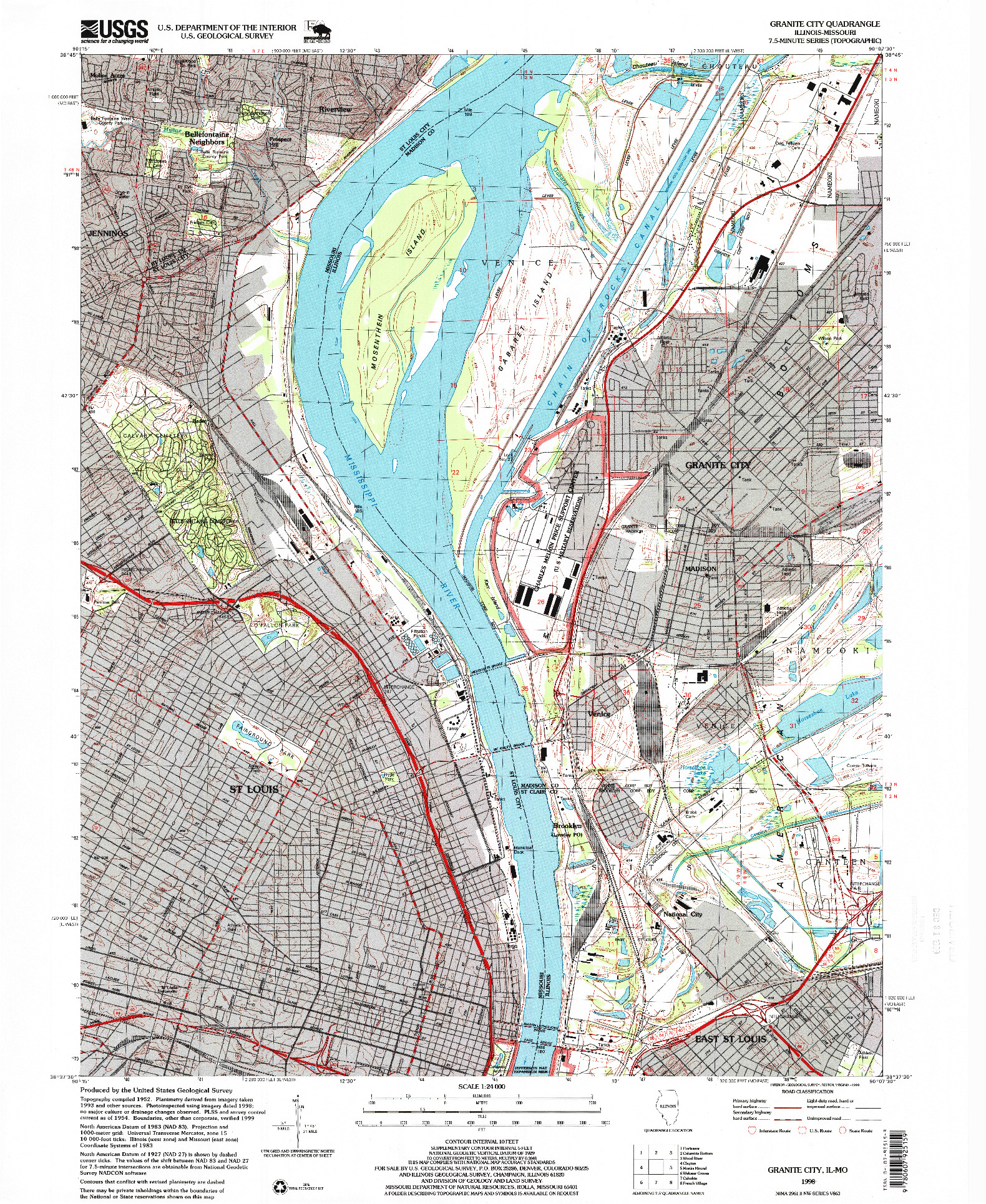 USGS 1:24000-SCALE QUADRANGLE FOR GRANITE CITY, IL 1998