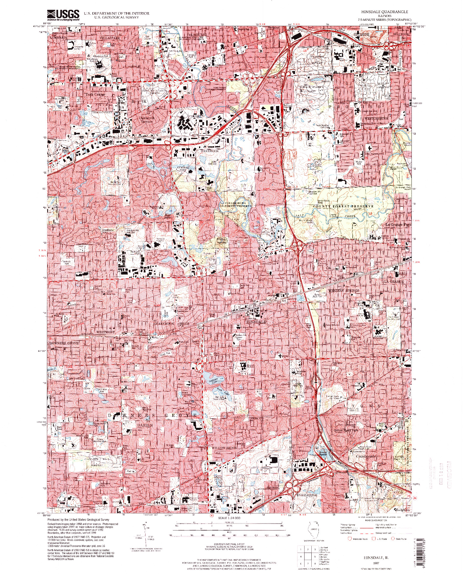 USGS 1:24000-SCALE QUADRANGLE FOR HINSDALE, IL 1997