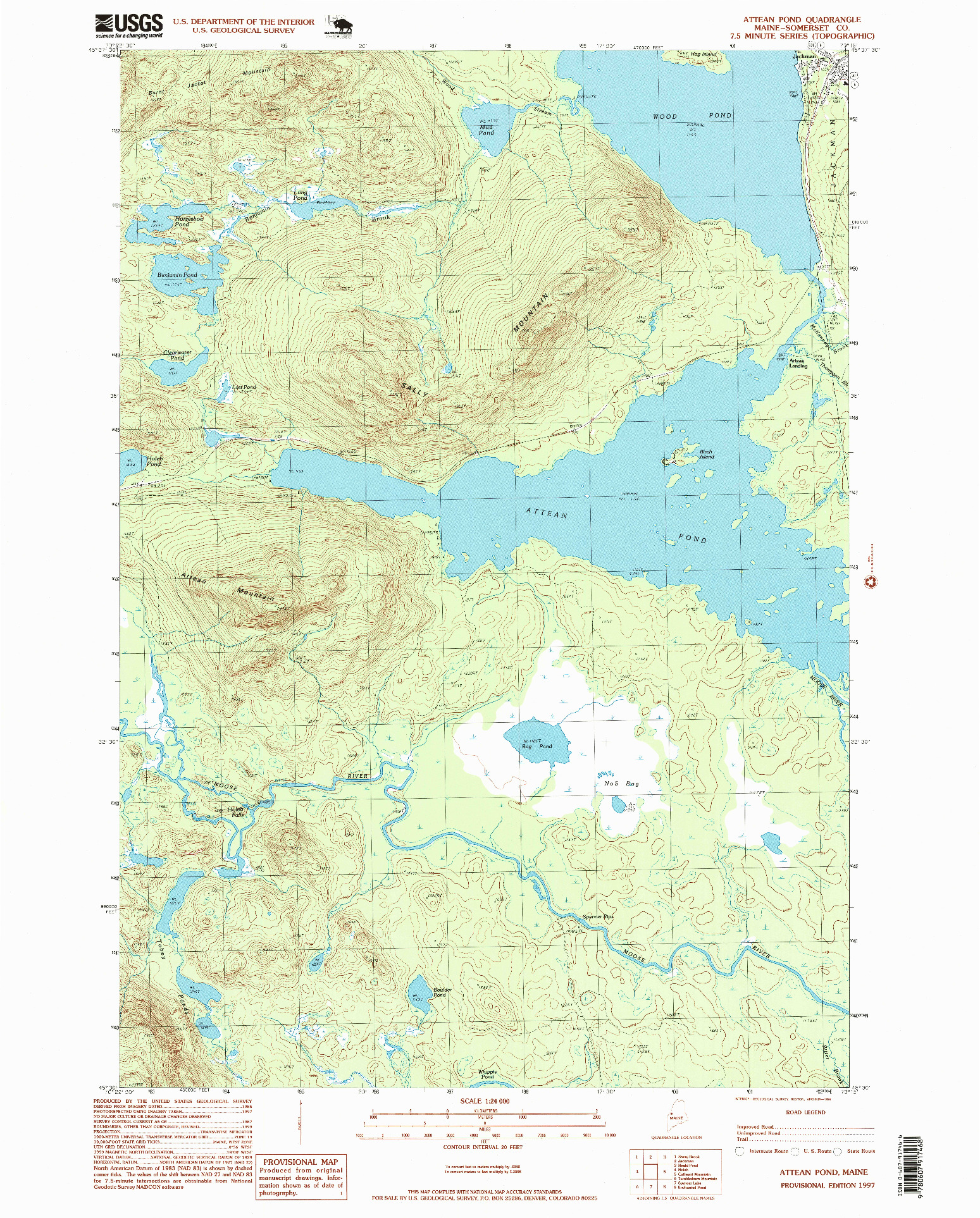 USGS 1:24000-SCALE QUADRANGLE FOR ATTEAN POND, ME 1997