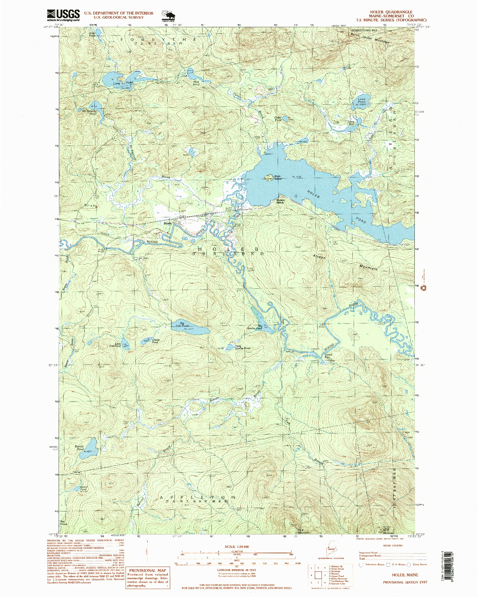 USGS 1:24000-SCALE QUADRANGLE FOR HOLEB, ME 1997