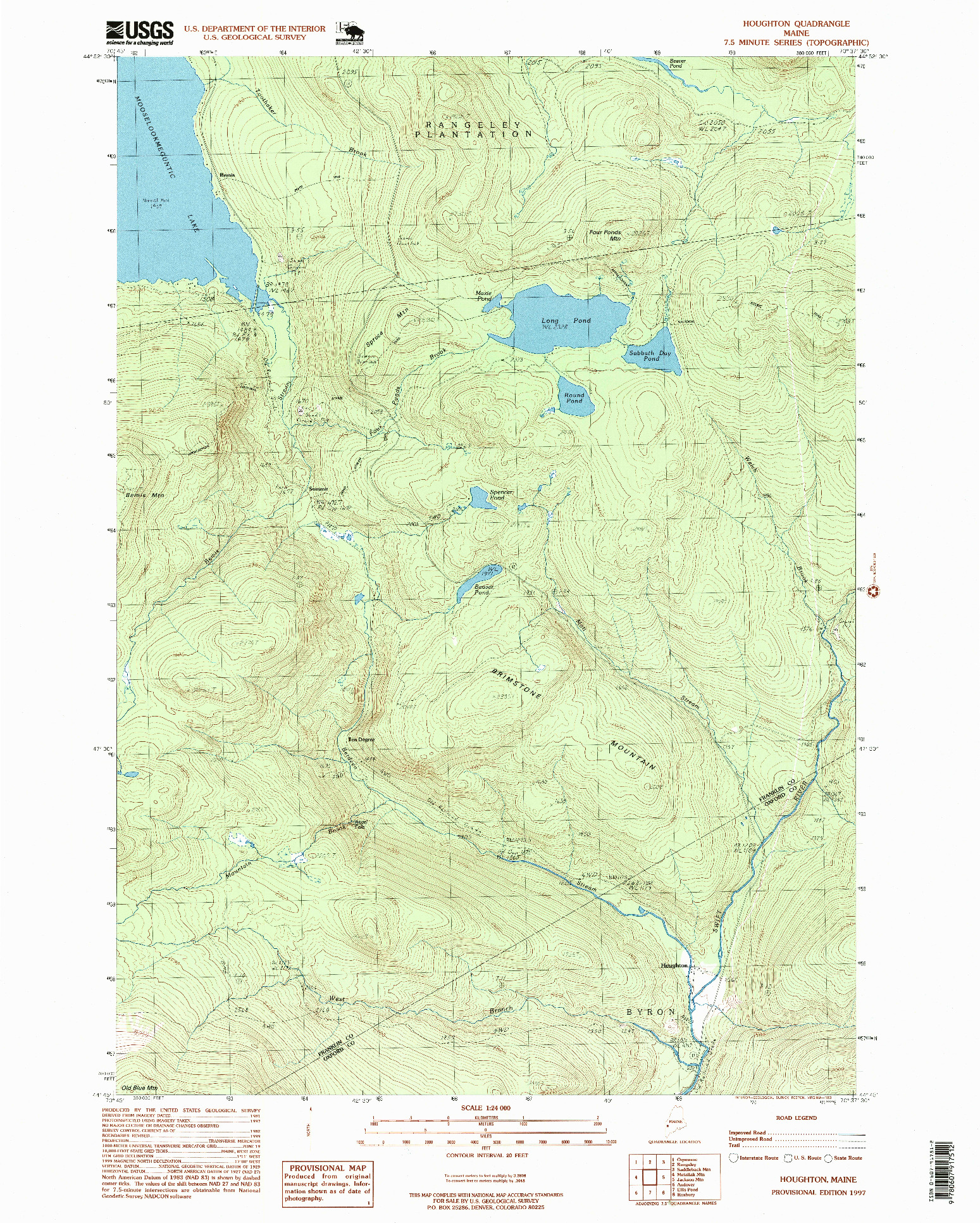 USGS 1:24000-SCALE QUADRANGLE FOR HOUGHTON, ME 1997