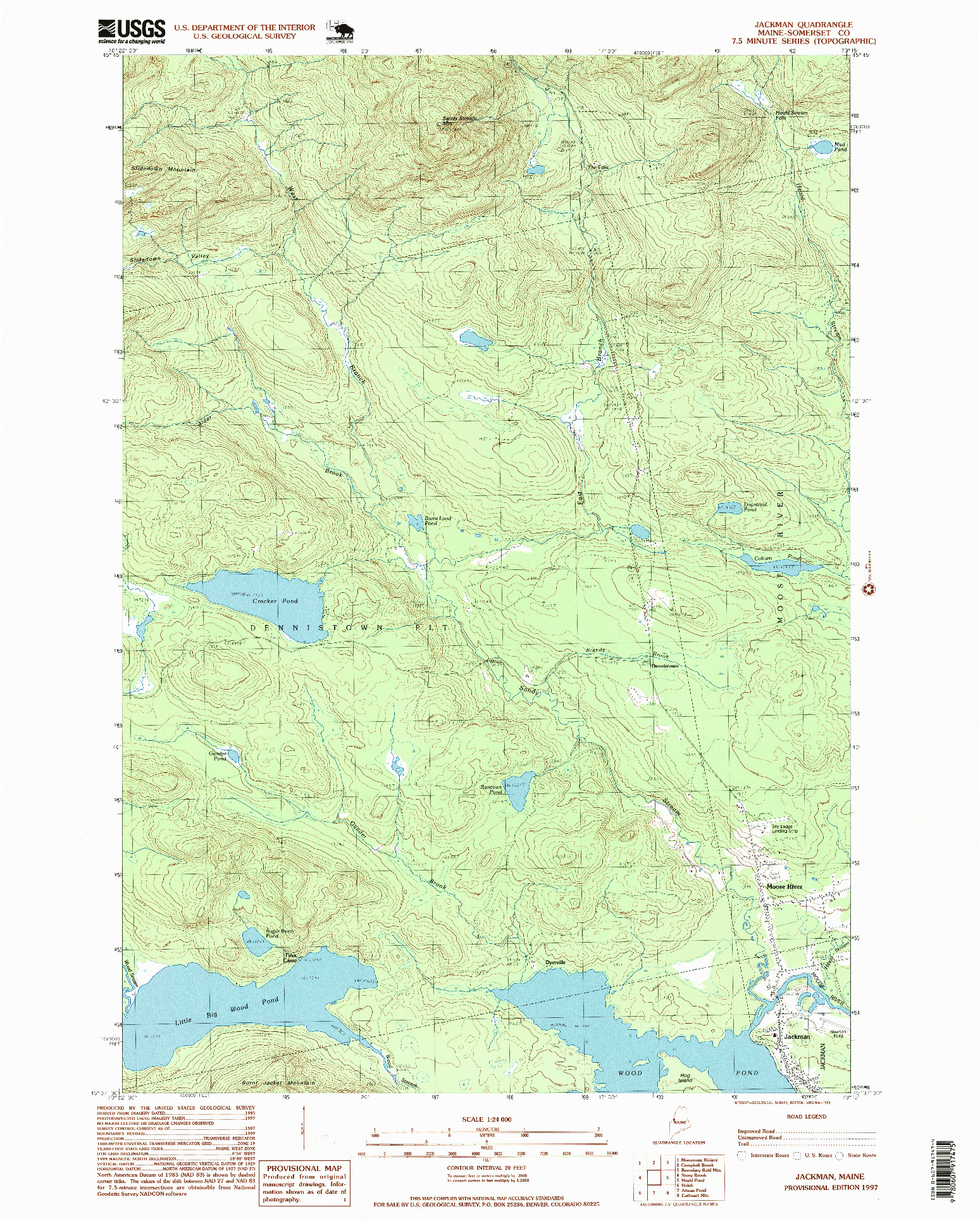 USGS 1:24000-SCALE QUADRANGLE FOR JACKMAN, ME 1997