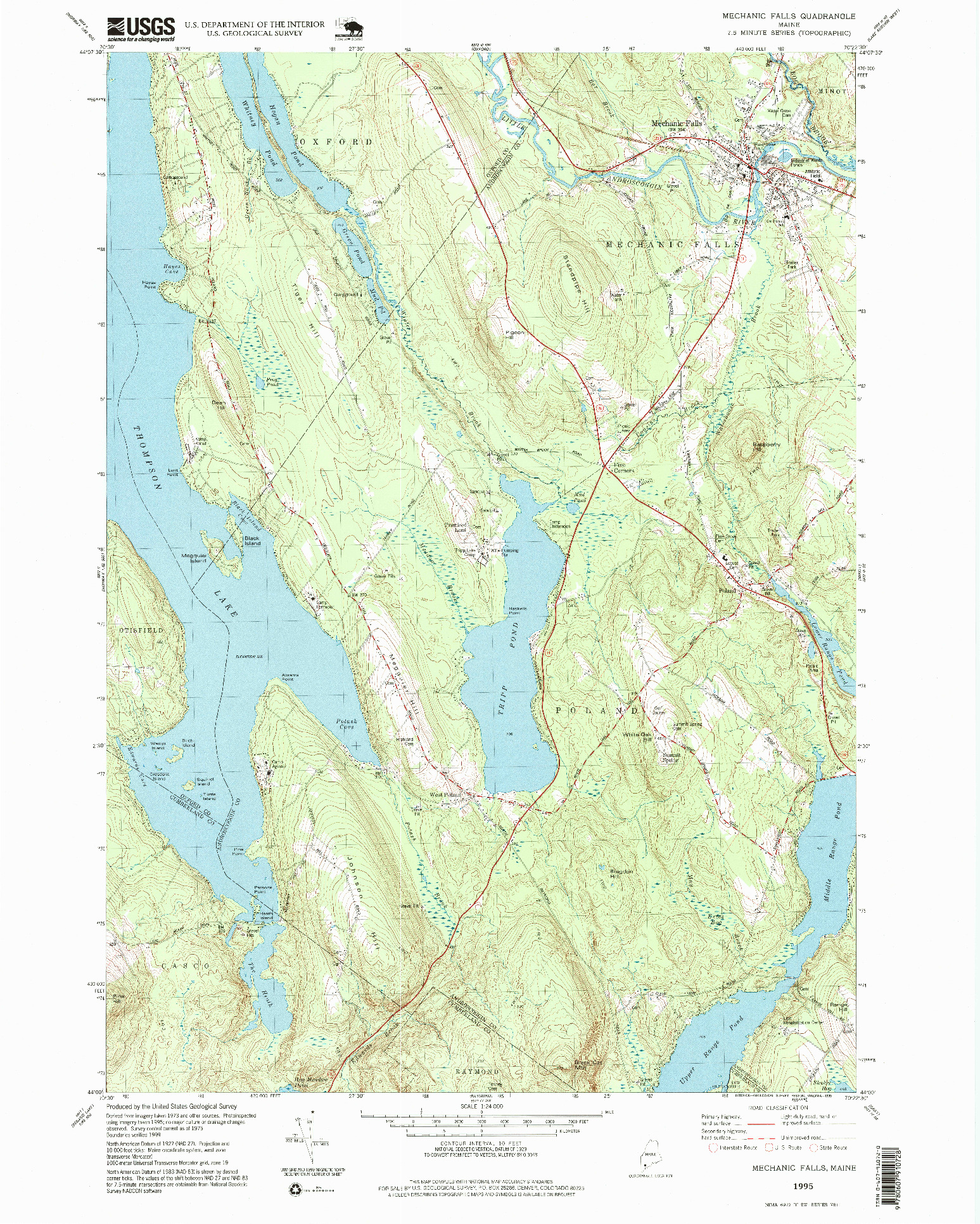 USGS 1:24000-SCALE QUADRANGLE FOR MECHANIC FALLS, ME 1995