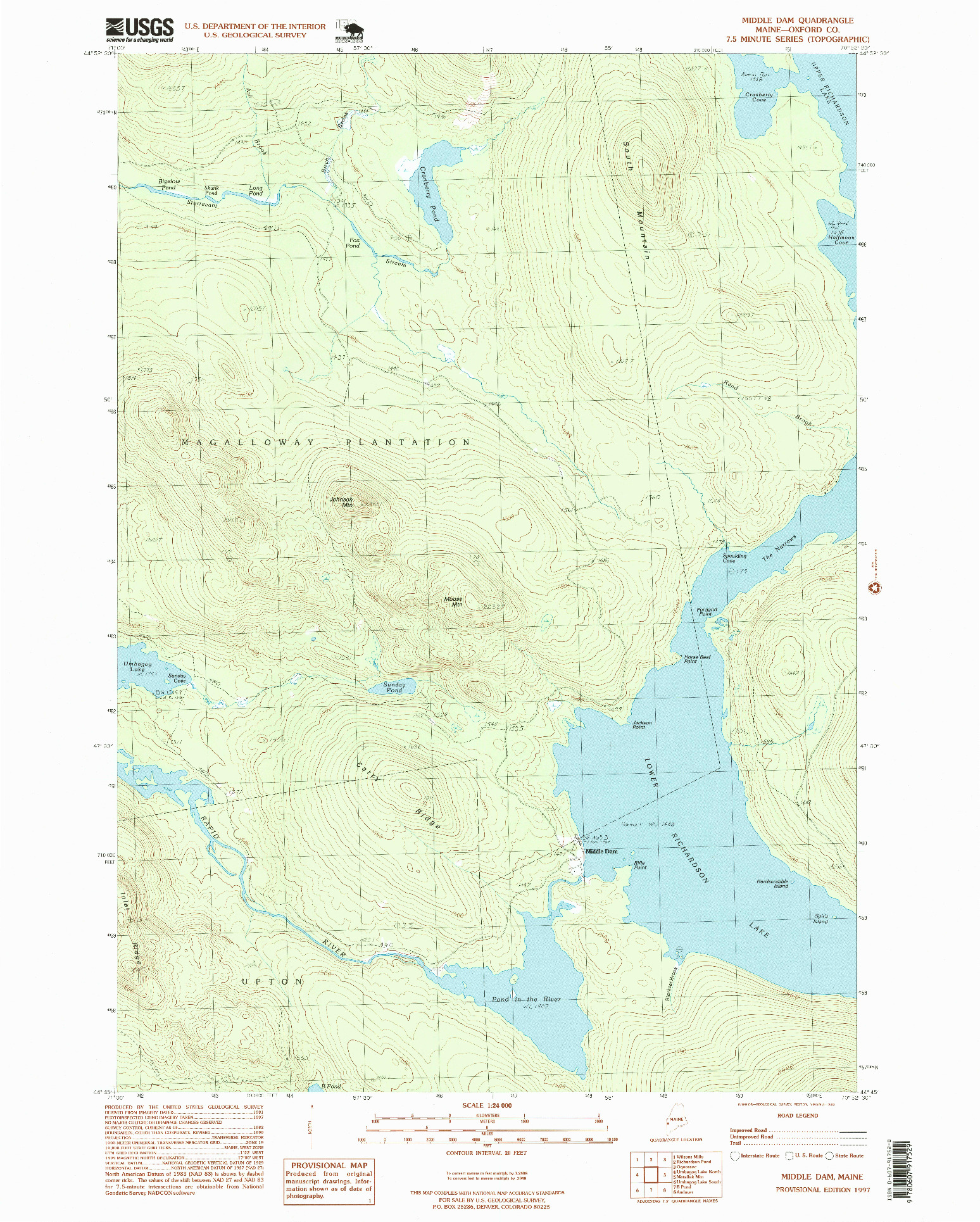 USGS 1:24000-SCALE QUADRANGLE FOR MIDDLE DAM, ME 1997