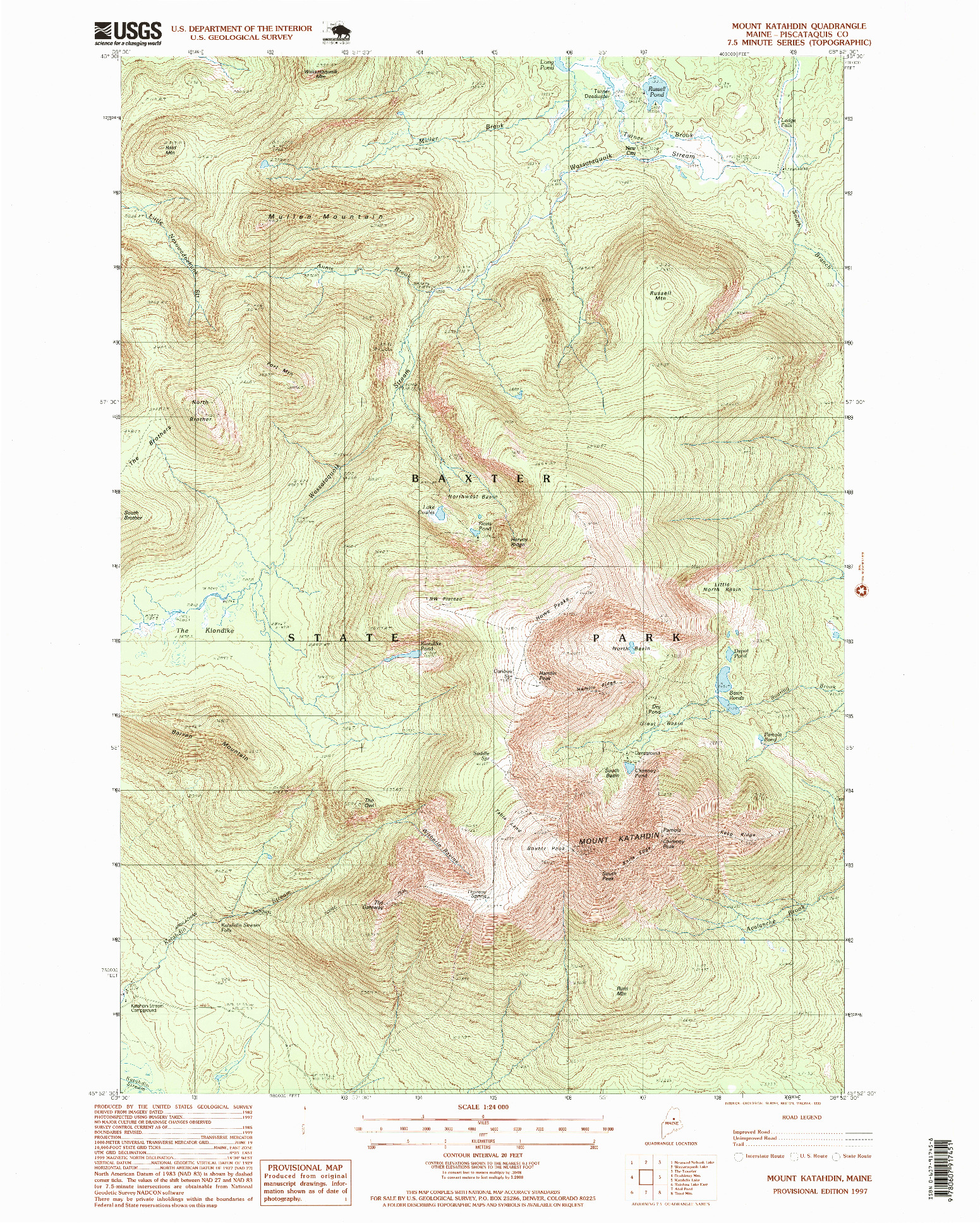 USGS 1:24000-SCALE QUADRANGLE FOR MOUNT KATAHDIN, ME 1997