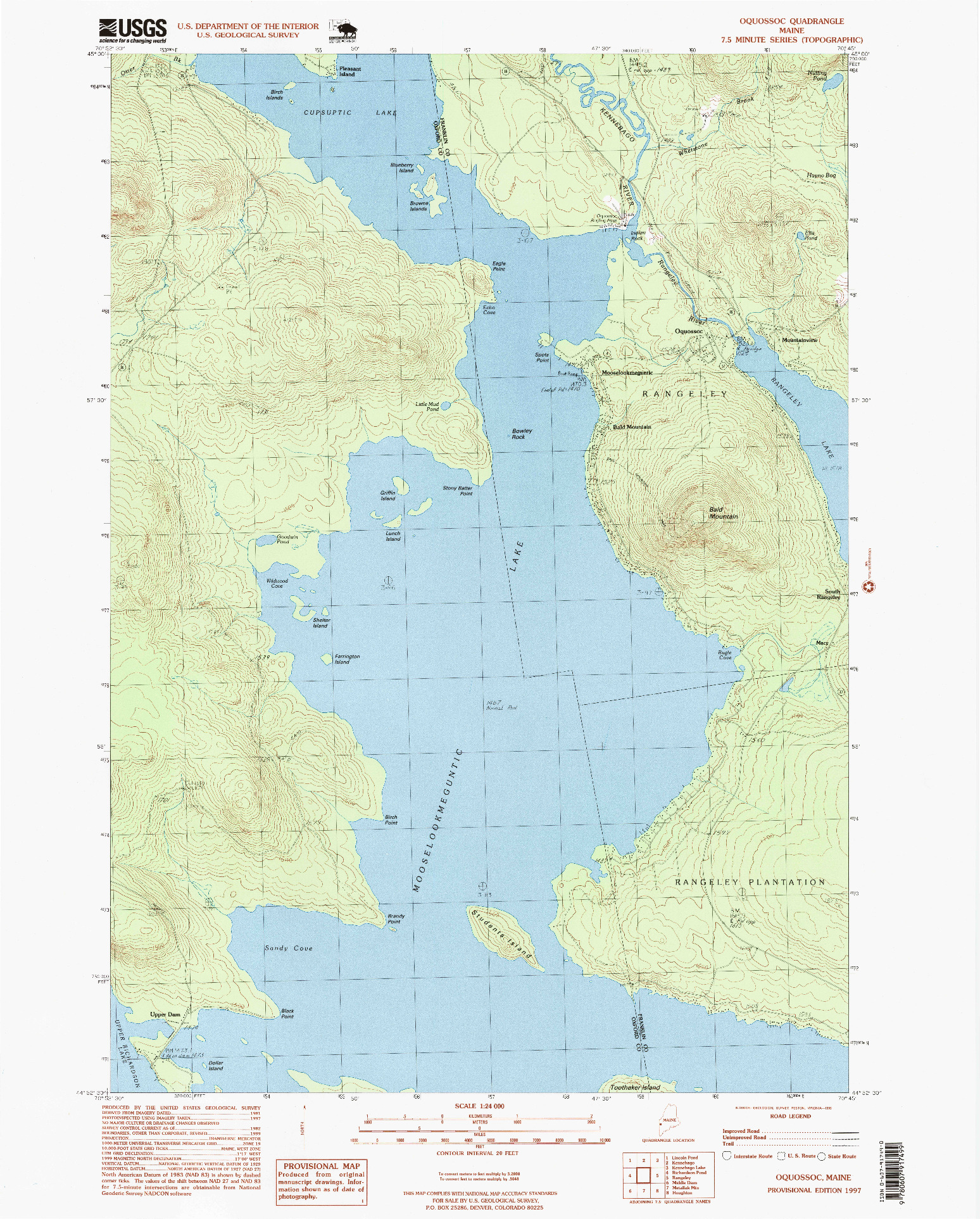 USGS 1:24000-SCALE QUADRANGLE FOR OQUOSSOC, ME 1997