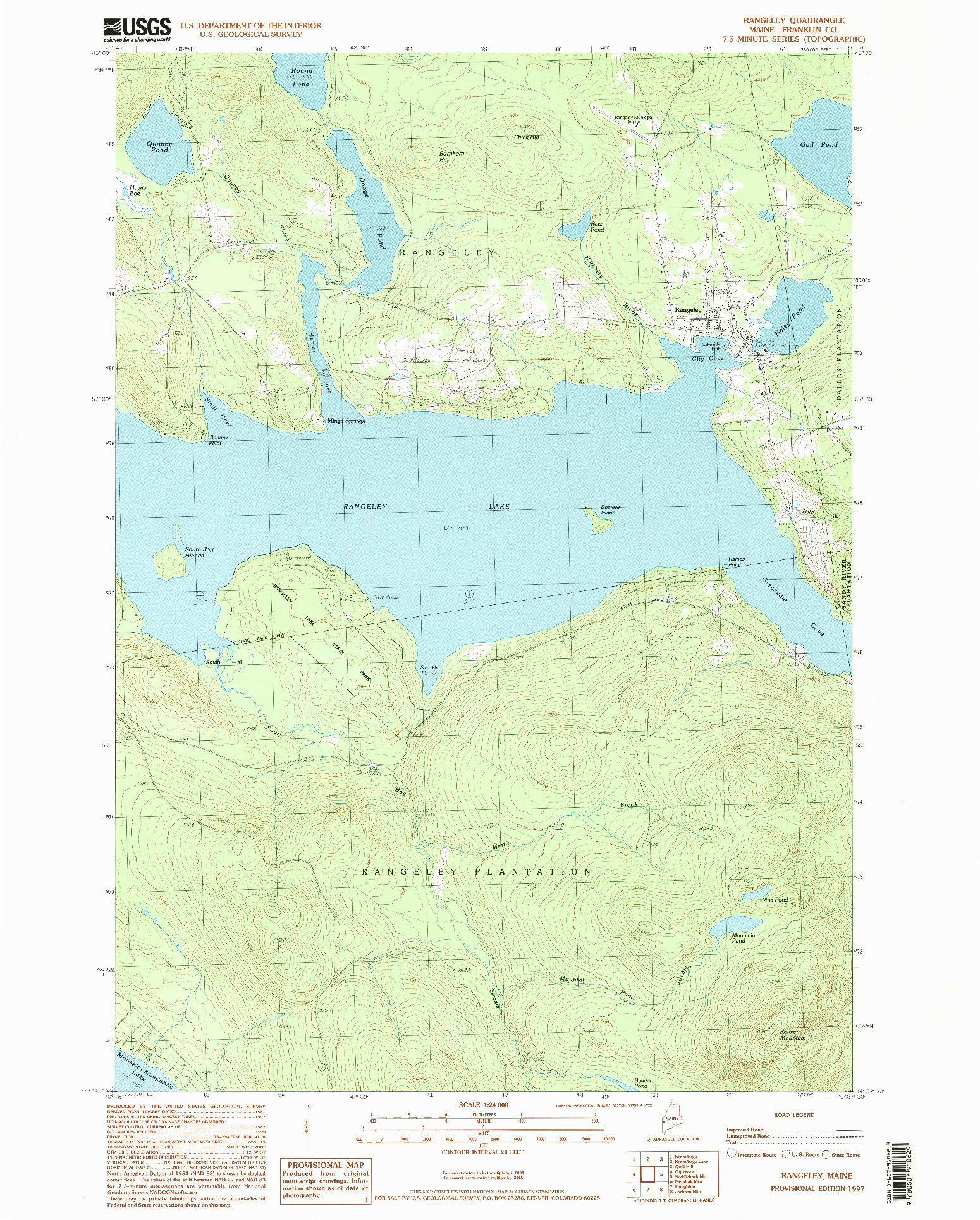 USGS 1:24000-SCALE QUADRANGLE FOR RANGELEY, ME 1997