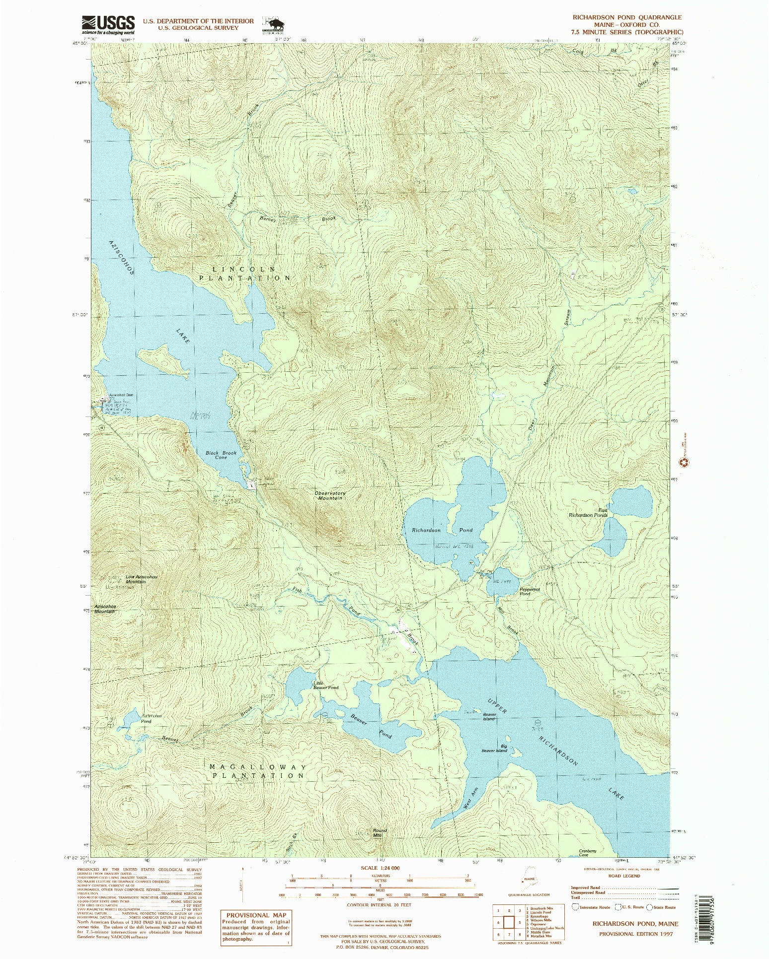 USGS 1:24000-SCALE QUADRANGLE FOR RICHARDSON POND, ME 1997