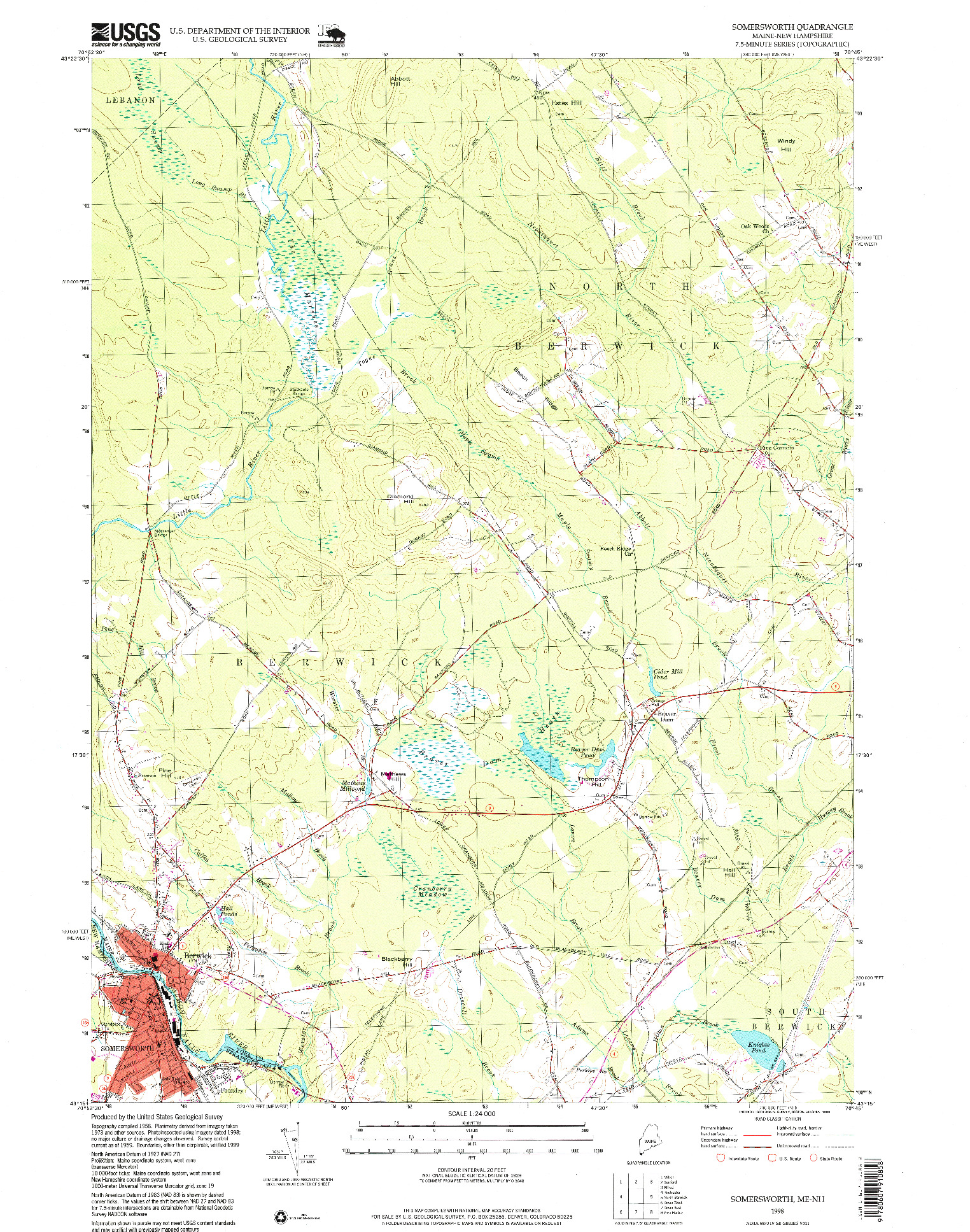 USGS 1:24000-SCALE QUADRANGLE FOR SOMERSWORTH, ME 1998