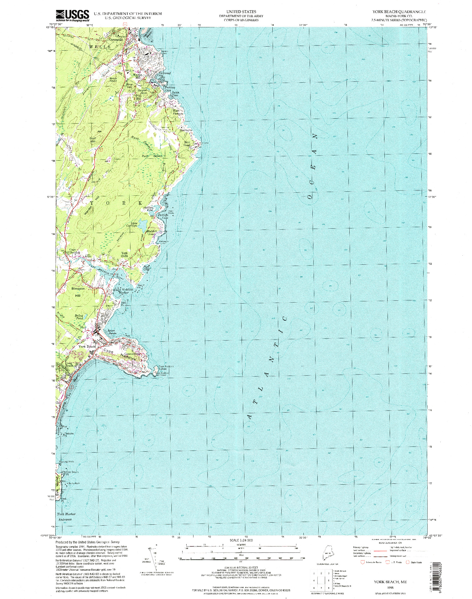 USGS 1:24000-SCALE QUADRANGLE FOR YORK BEACH, ME 1998