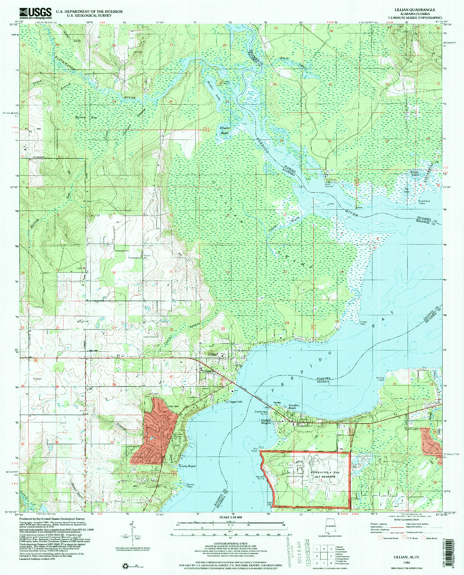 USGS 1:24000-SCALE QUADRANGLE FOR LILLIAN, AL 1994