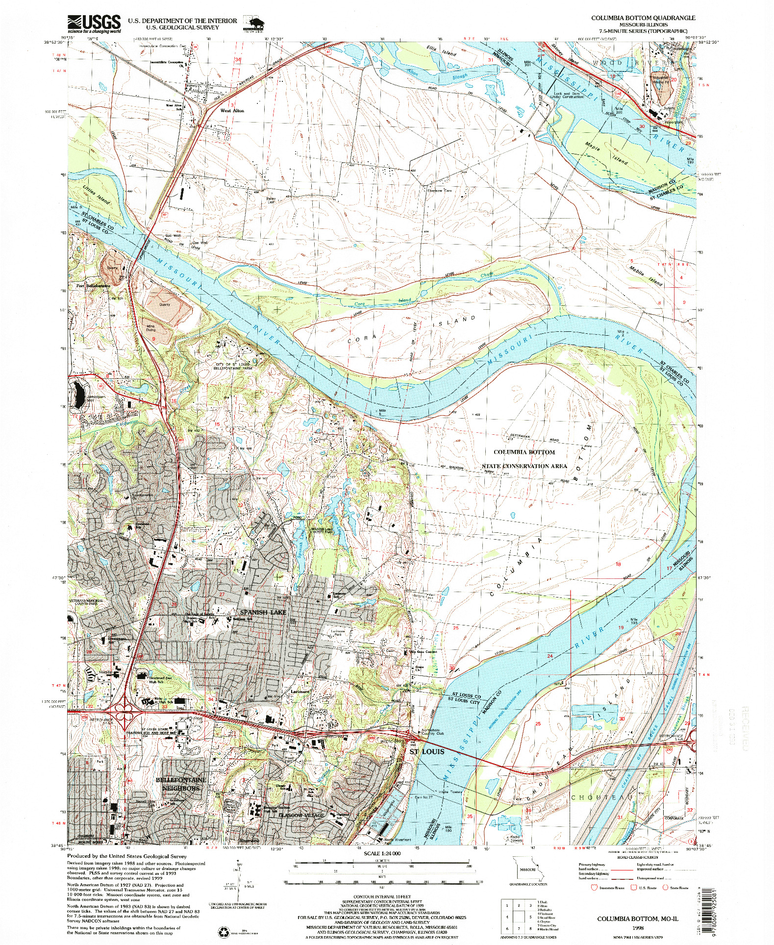USGS 1:24000-SCALE QUADRANGLE FOR COLUMBIA BOTTOM, MO 1998