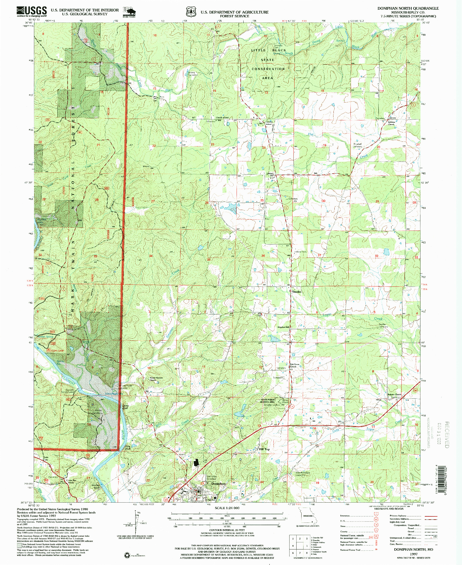USGS 1:24000-SCALE QUADRANGLE FOR DONIPHAN NORTH, MO 1997