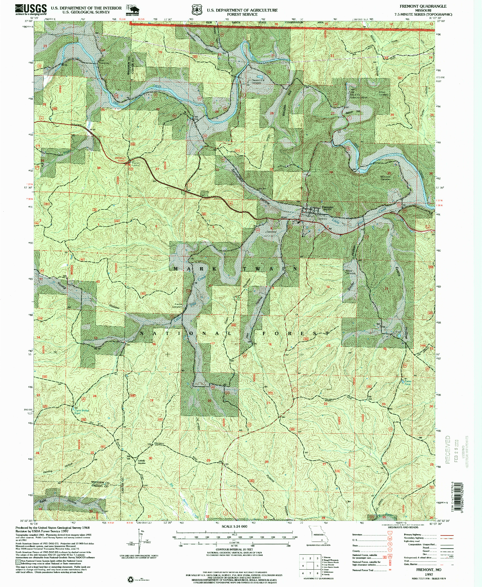 USGS 1:24000-SCALE QUADRANGLE FOR FREMONT, MO 1997