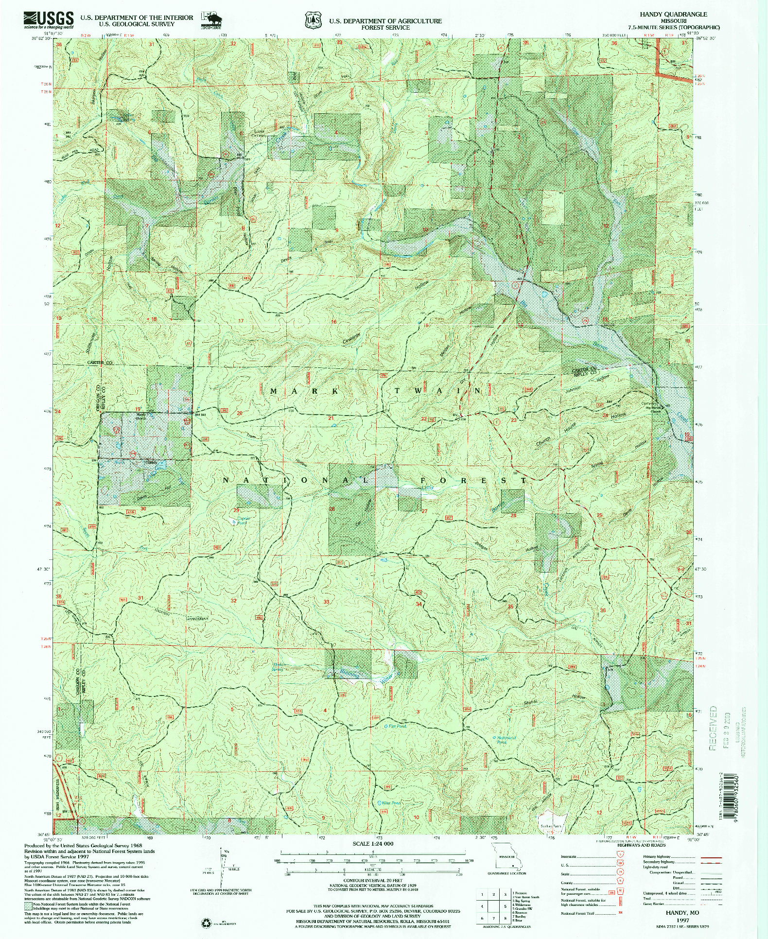 USGS 1:24000-SCALE QUADRANGLE FOR HANDY, MO 1997