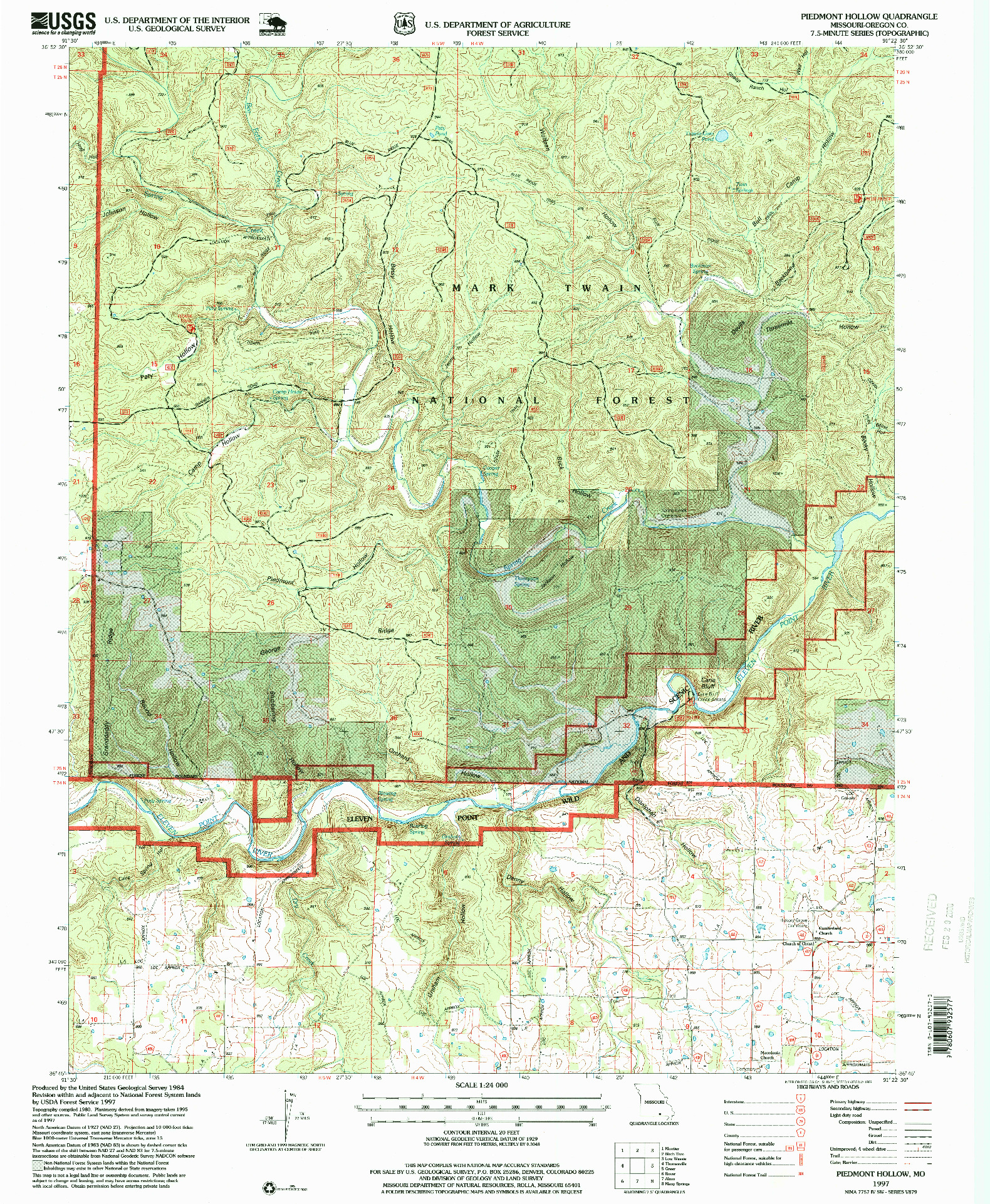 USGS 1:24000-SCALE QUADRANGLE FOR PIEDMONT HOLLOW, MO 1997