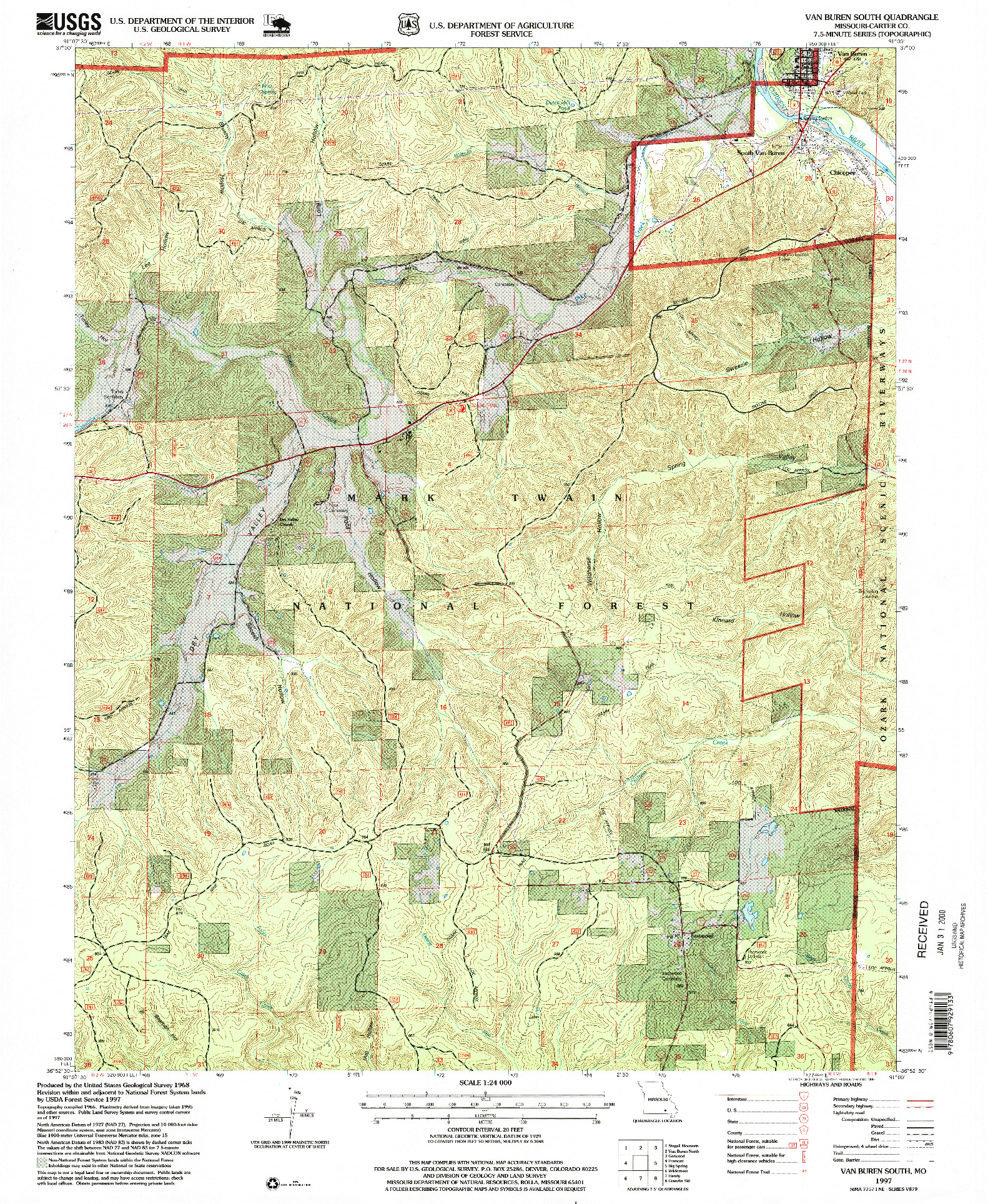 USGS 1:24000-SCALE QUADRANGLE FOR VAN BUREN SOUTH, MO 1997