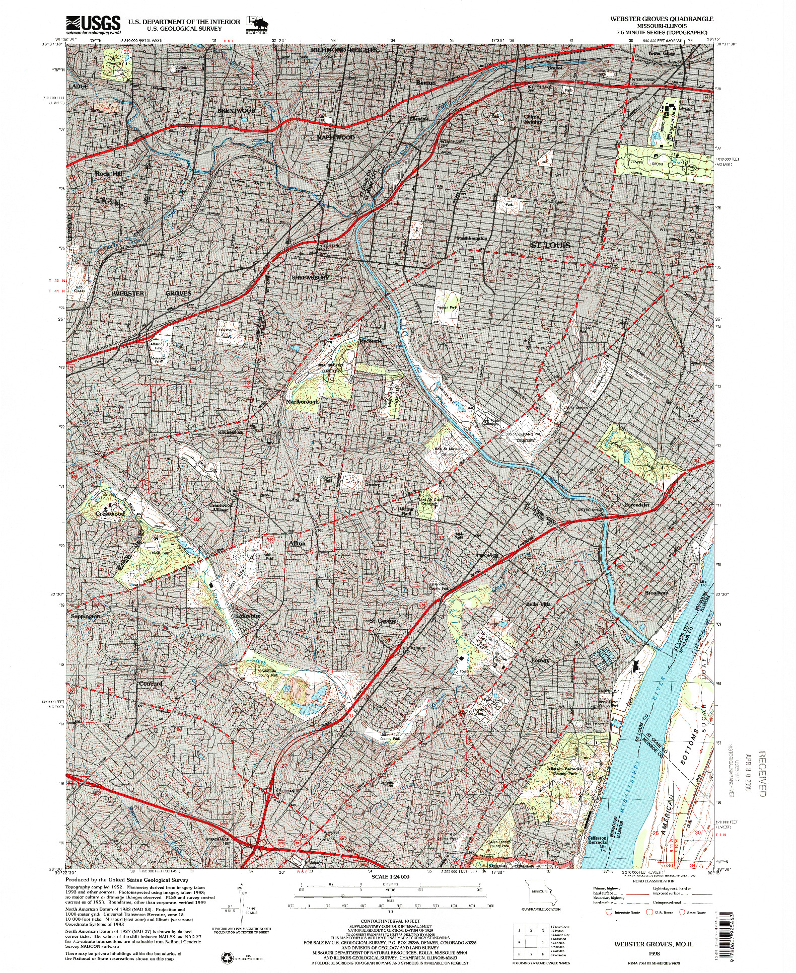 USGS 1:24000-SCALE QUADRANGLE FOR WEBSTER GROVES, MO 1998