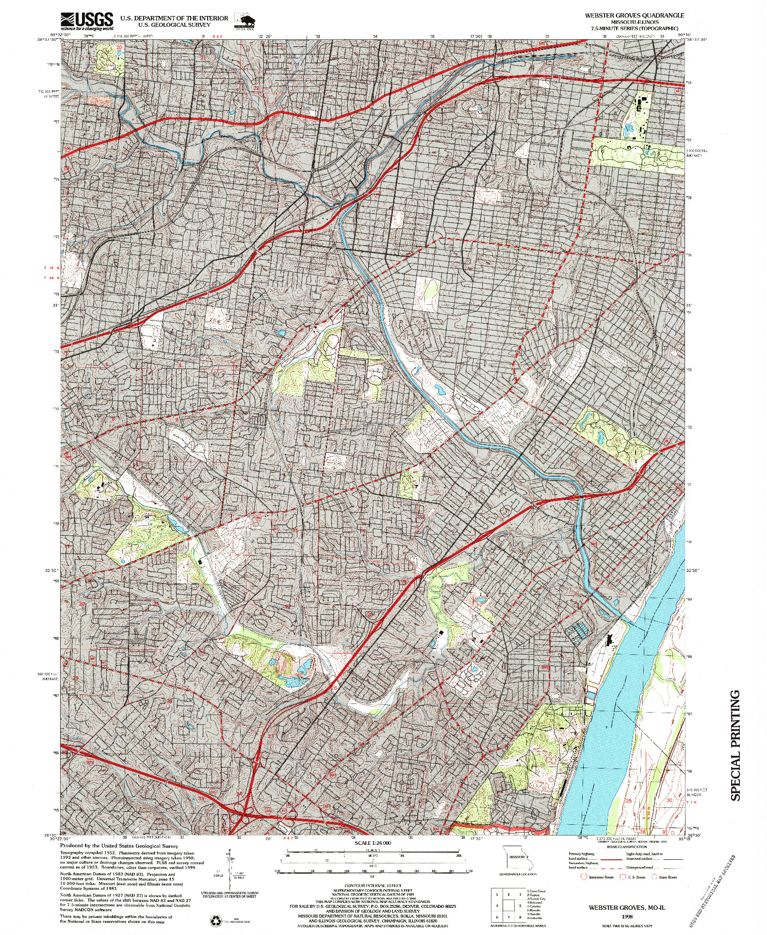 USGS 1:24000-SCALE QUADRANGLE FOR WEBSTER GROVES, MO 1998