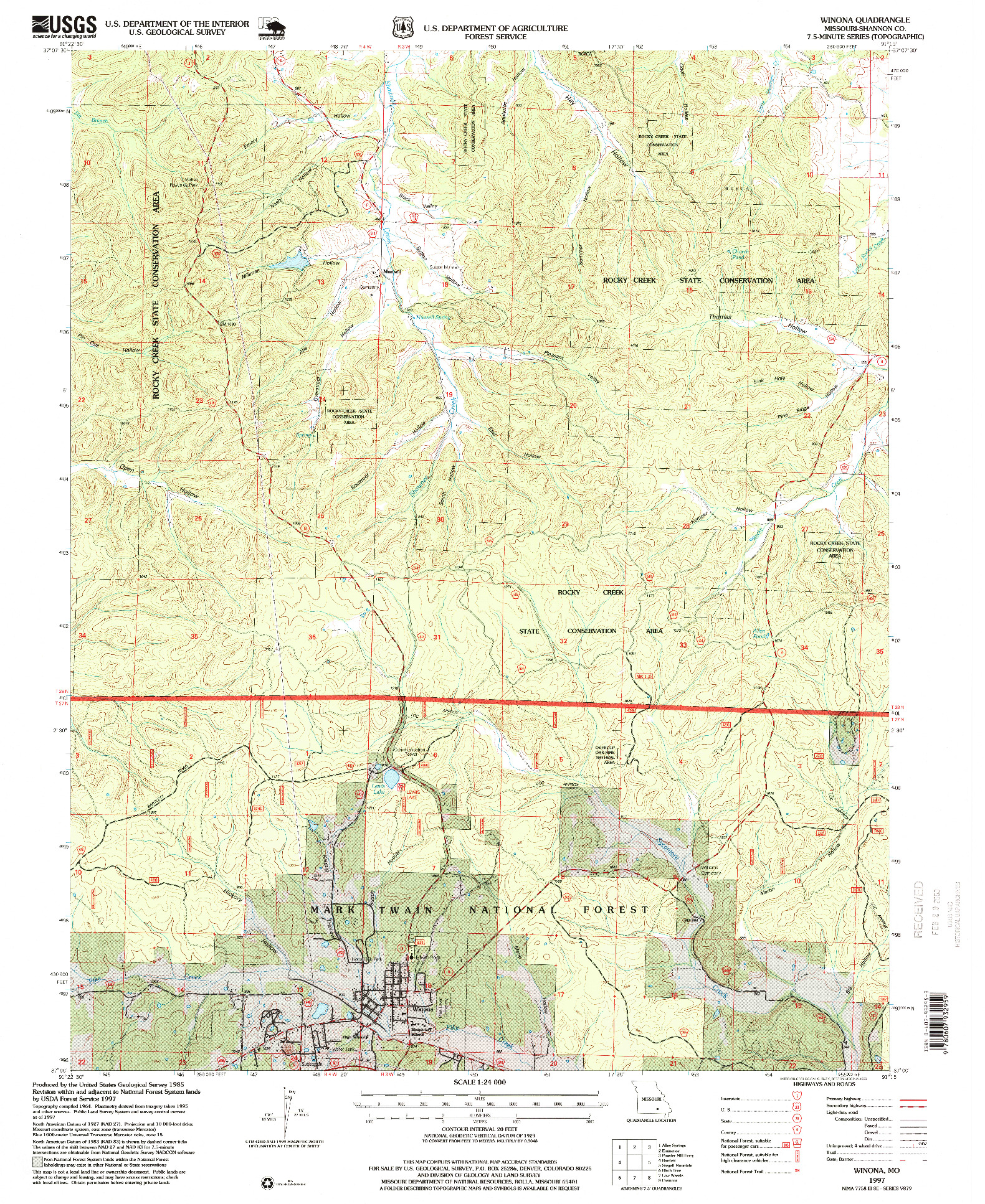 USGS 1:24000-SCALE QUADRANGLE FOR WINONA, MO 1997